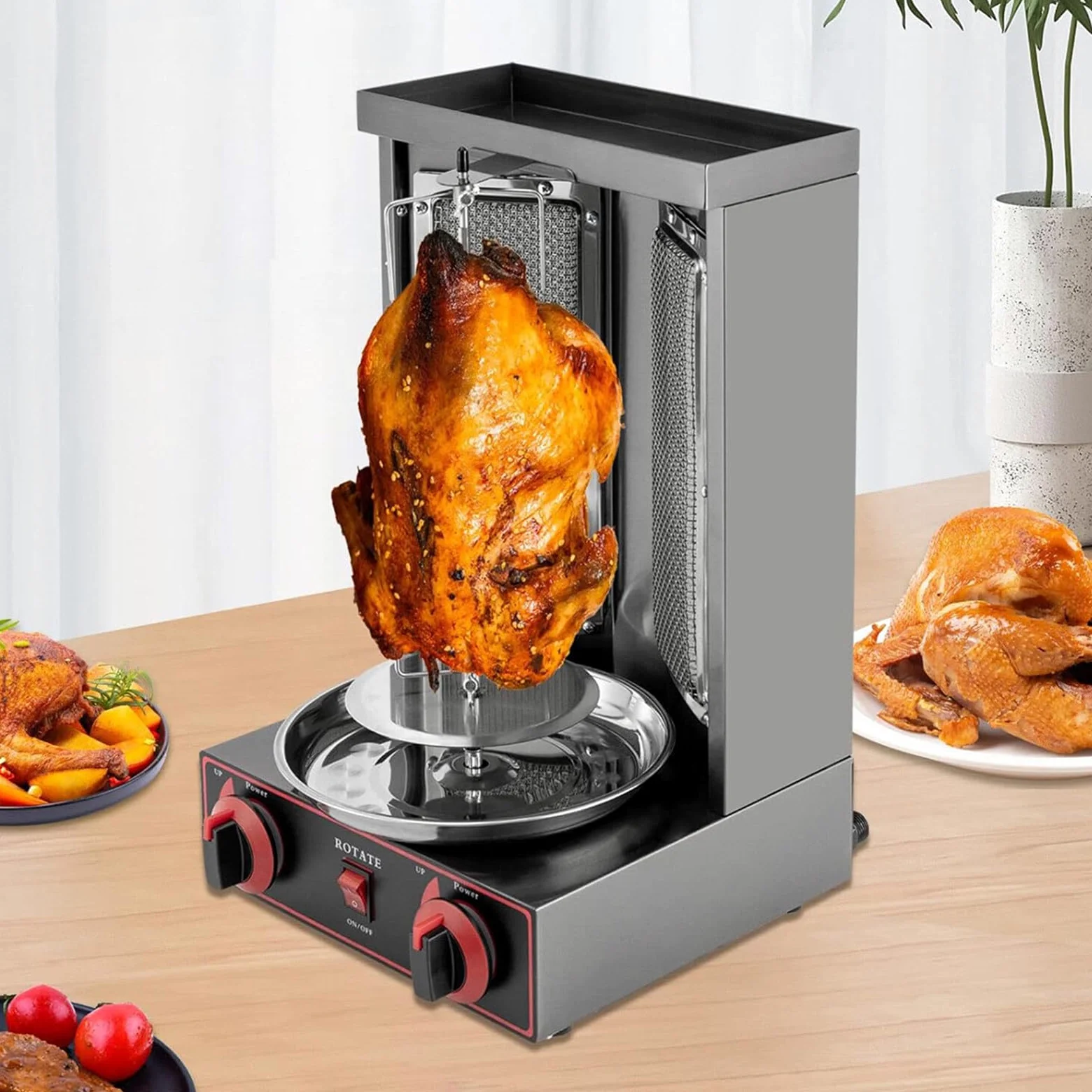 Máquina de Parrilla de Gas, asador de Pollo Vertical, máquina de Doner Kebab, con 2 quemadores, para Uso Comercial y doméstico
