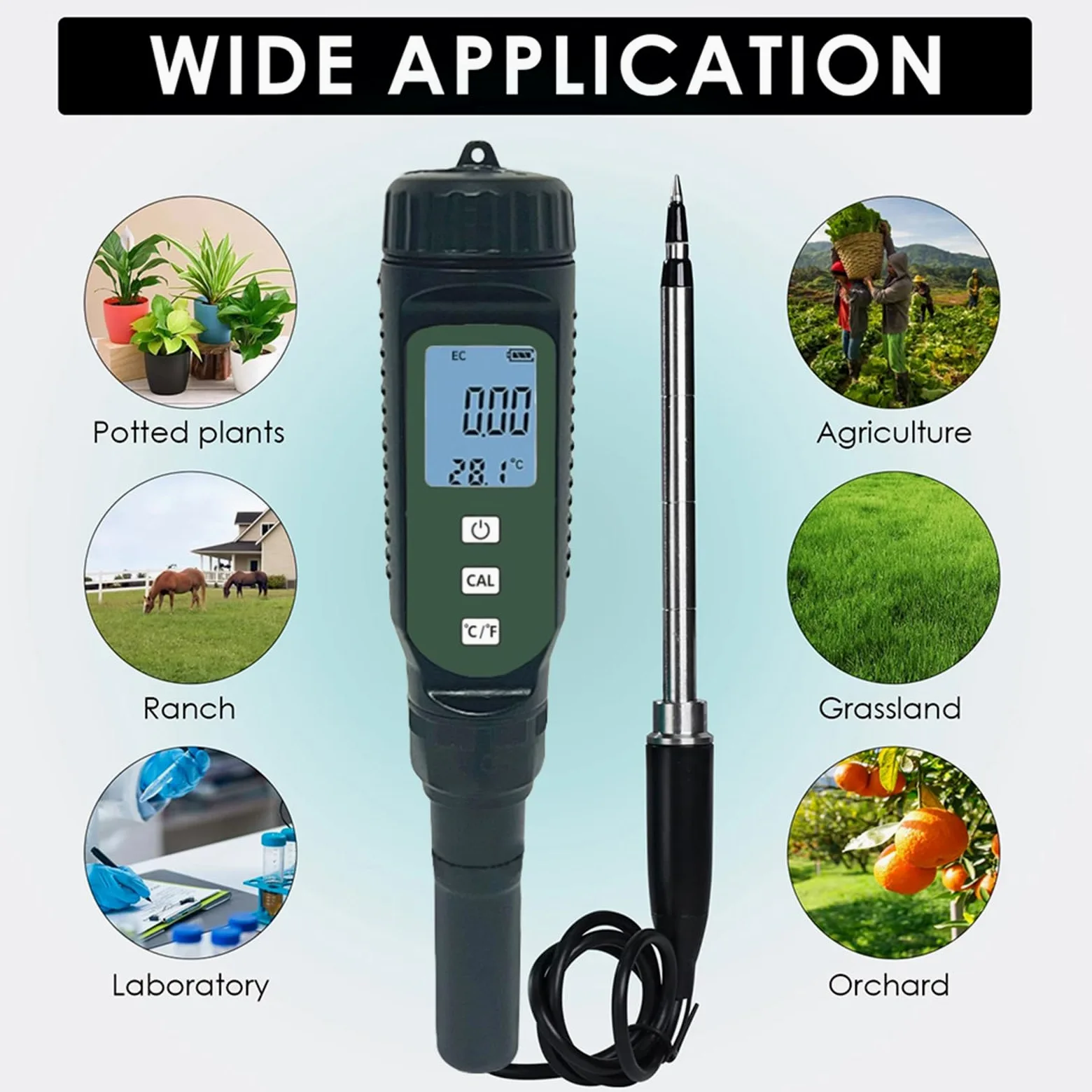 Medidor de conductividad del suelo con pantalla LCD para temperatura, ideal para probador de jardinería agrícola