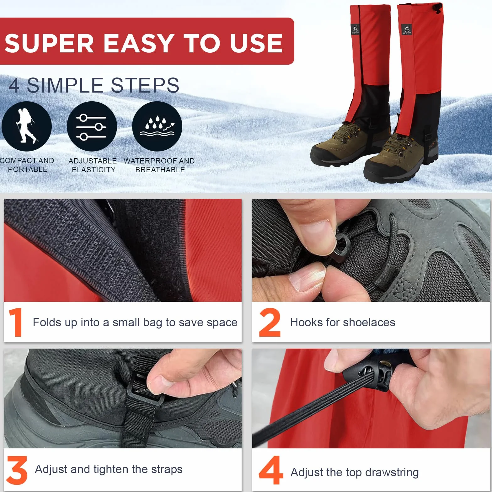 Polainas Impermeables Senderismo Ajustables Gaiter Legging Nieve Esquiar Escalar