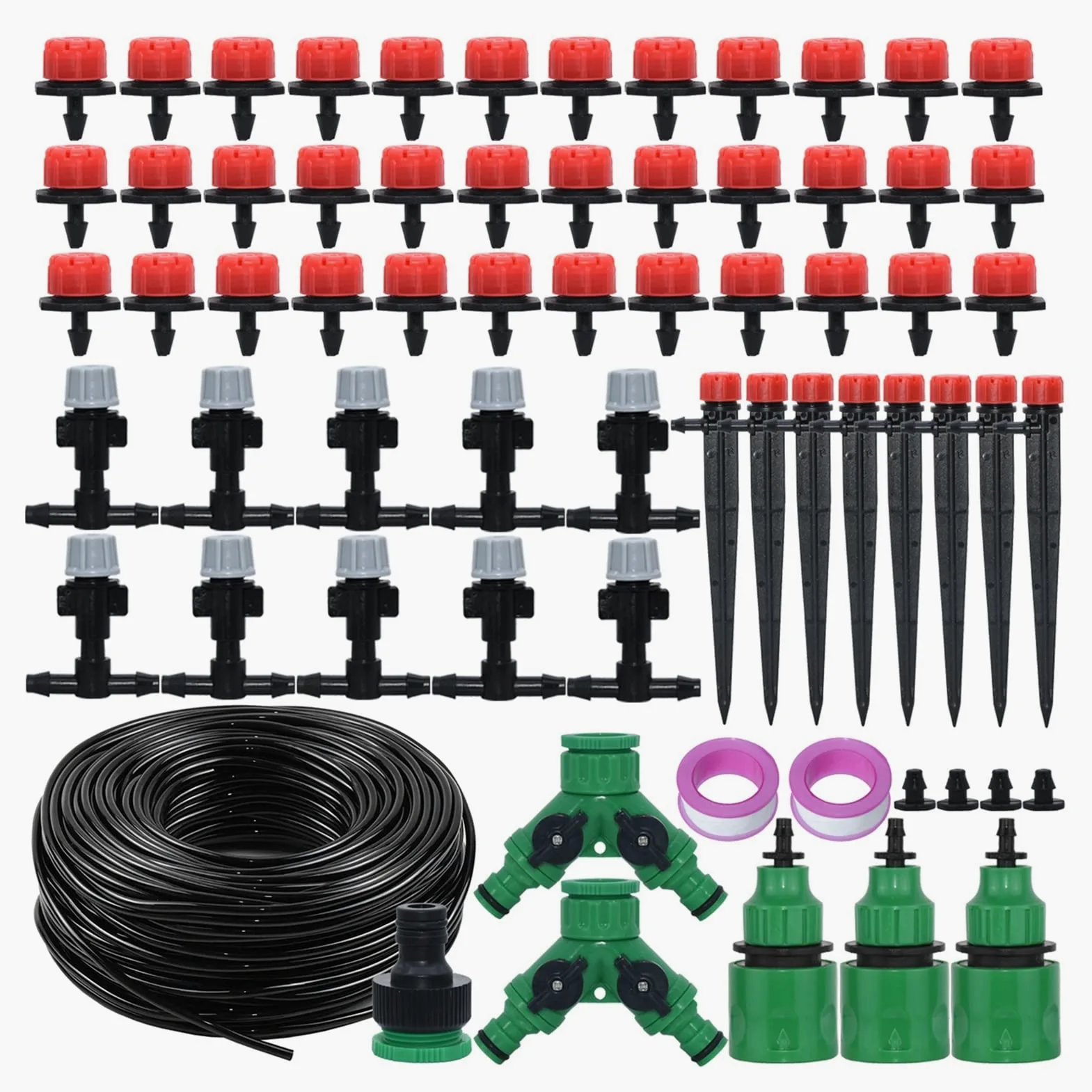 Kit de riego por goteo 5M-50M Kit de riego por goteo automático de jardín y sistema de boquillas, kit de micro gotero para invernaderos de balcón y terraza (color: KSL01-KIT112-10M)