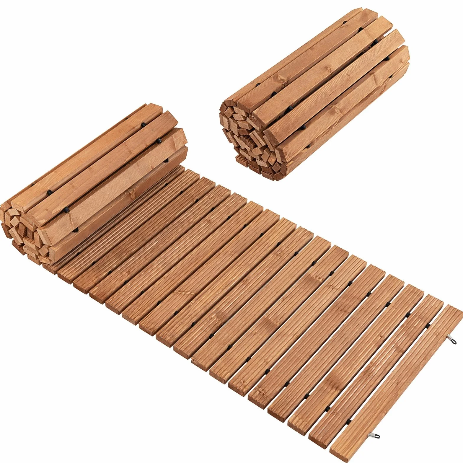 SOARS Camino de Madera Enrollable 245 cm - con Alambre, Textura Antideslizante y Resistente al Mal Tiempo - Ideal para Jardín, Patio y Playa (245 x 55cm)