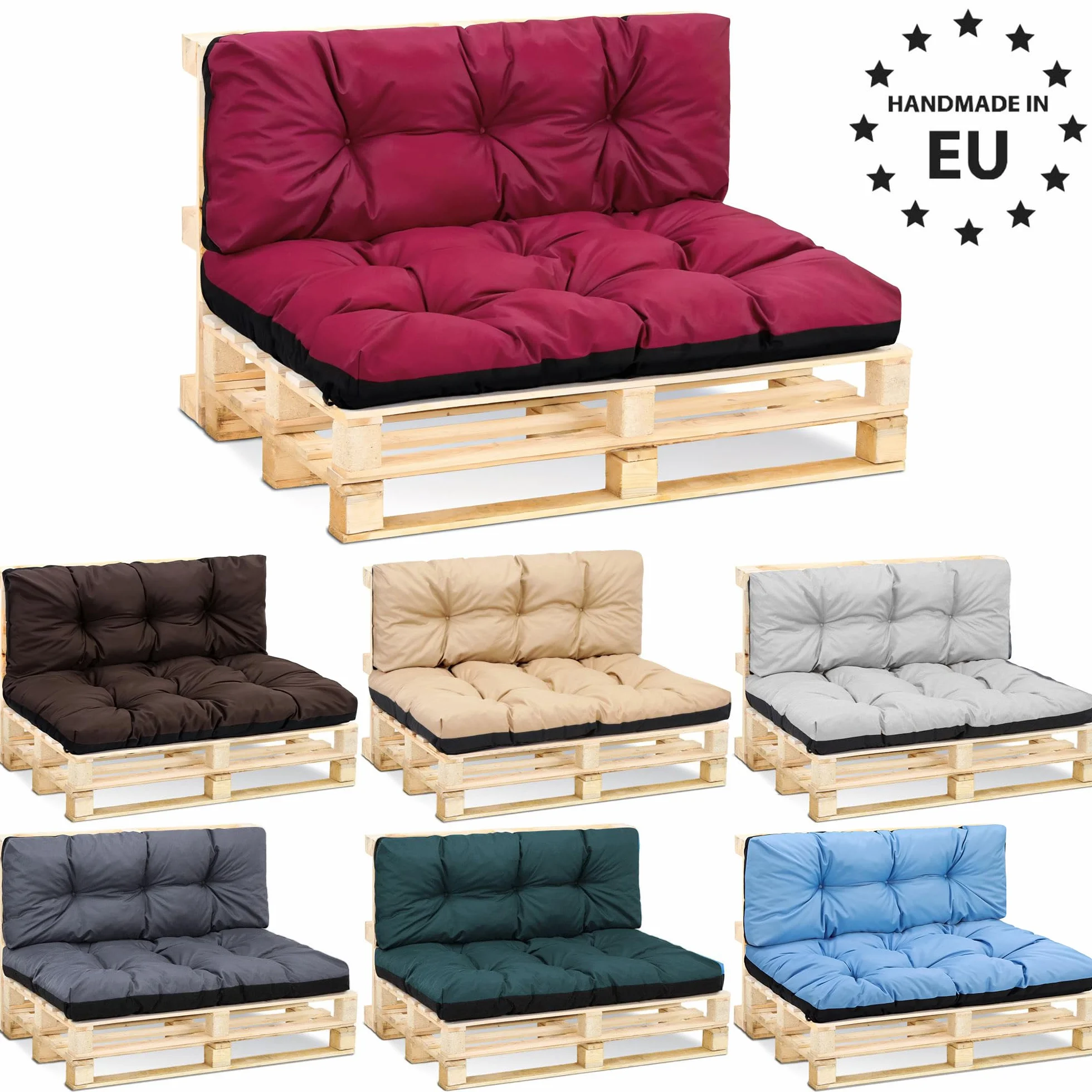 Amazinggirl Cojines para palets Exterior 120x80 cm - Cojín por Palet o Cojin jardín por Banco terraza balcón y Patio Almohada para Asiento en Jardin 120 x 80 Burdeos