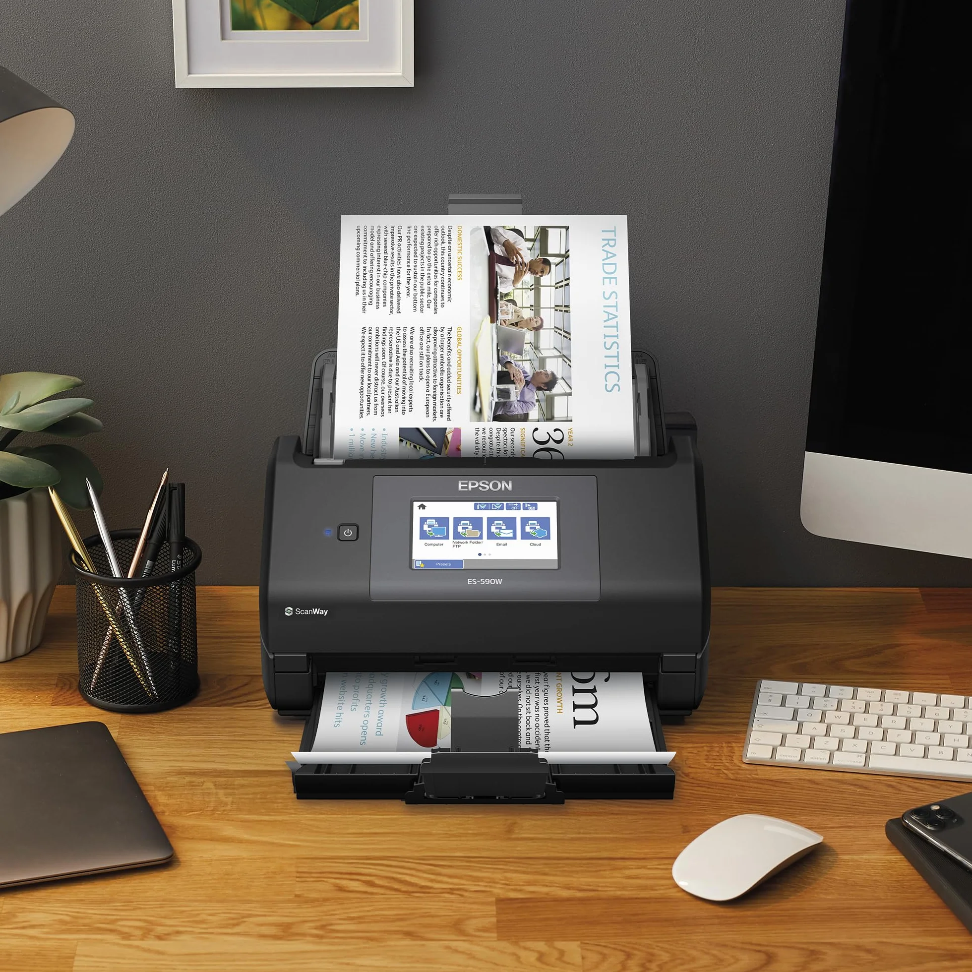 Epson Workforce ES-590W Escáner Wi-Fi 45 ppm 90 ipm Alimentador Automático 100 Hojas Pantalla Táctil 10,9 cm Color A4