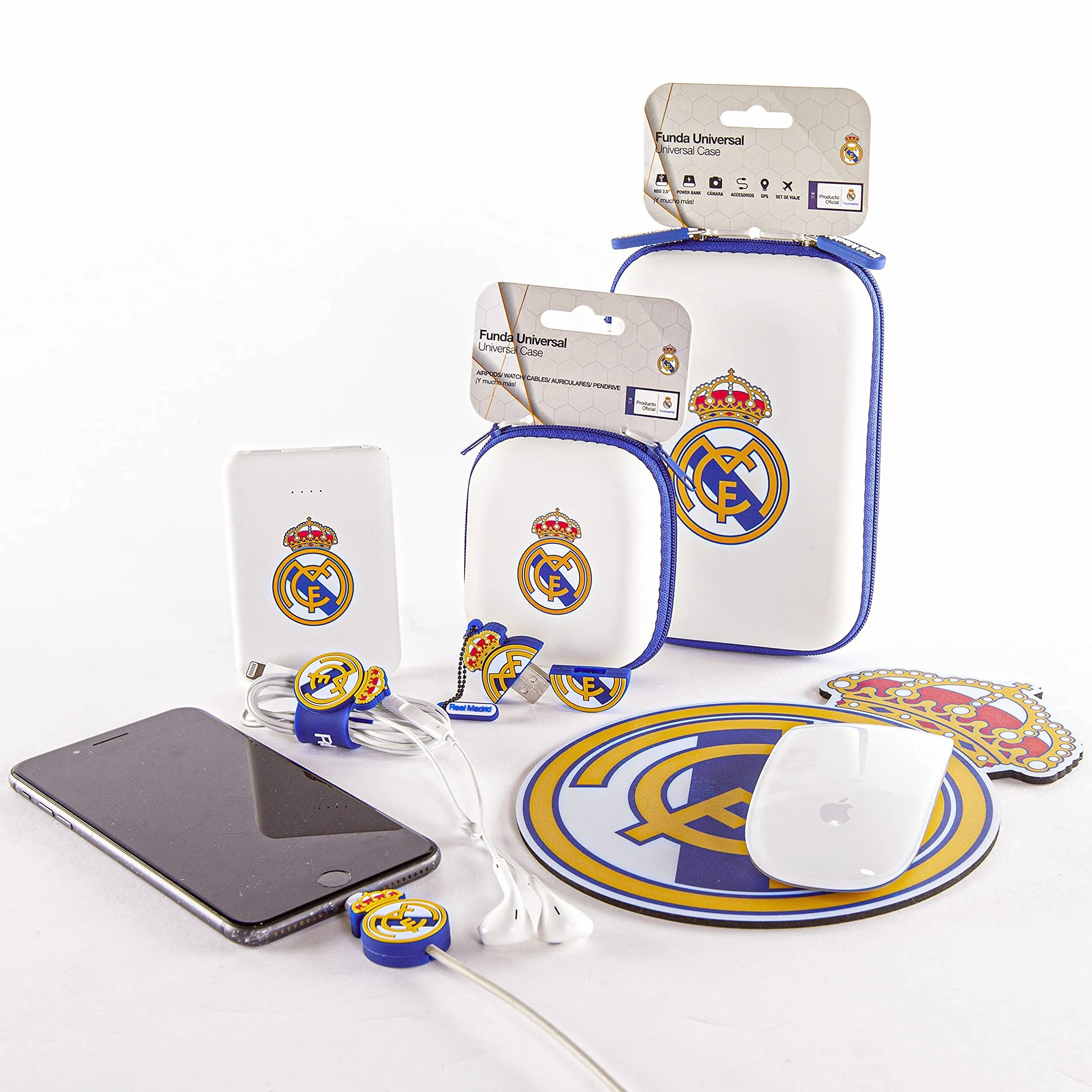 Real Madrid Auriculares Tipo Botón con Cable 120 cm Reducción de Ruido Clavija Mini Jack 3.5 mm Oficial