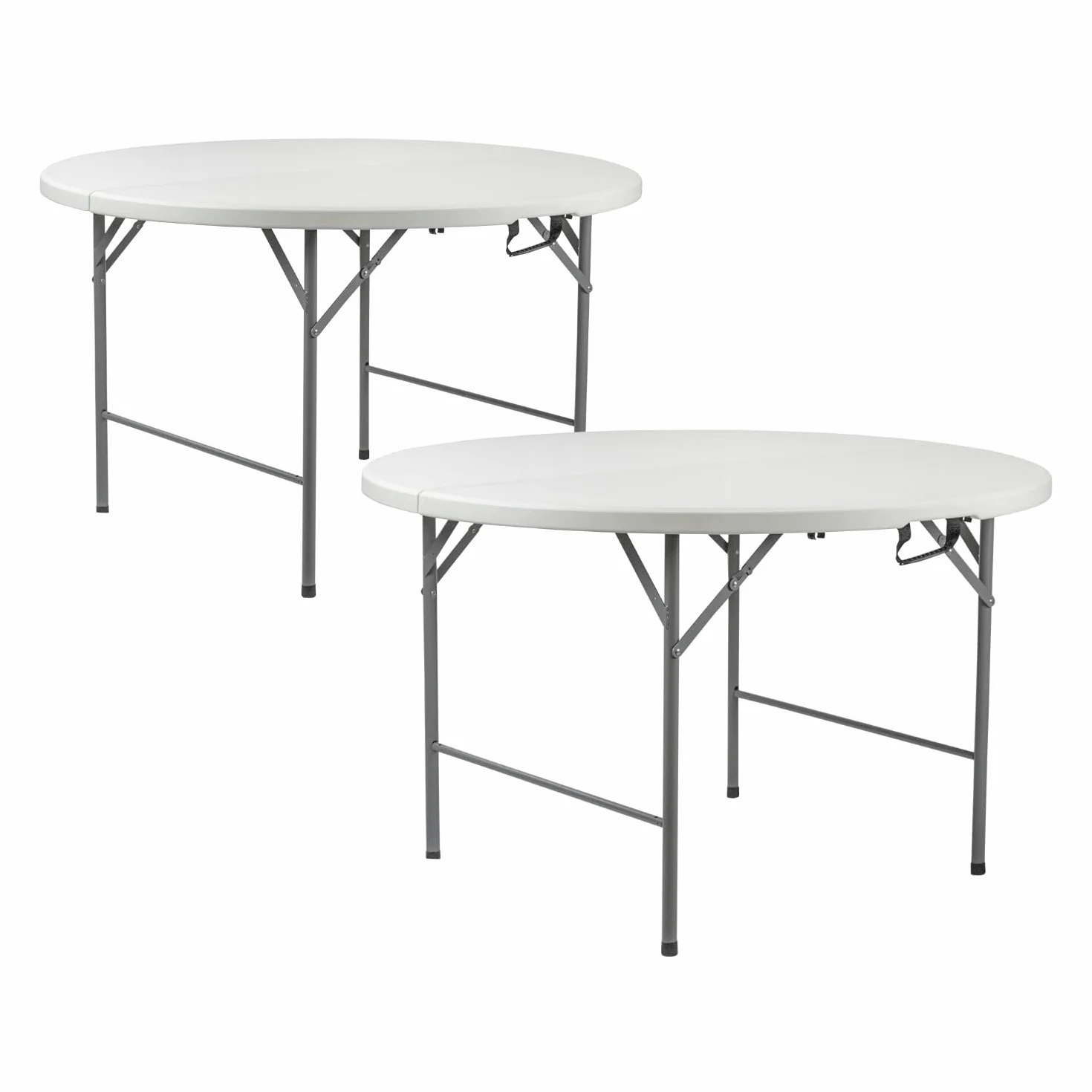 THINIA HOME Pack 2 Mesas Plegables Portátiles Resina Ø150cm Blanco Efecto Granito