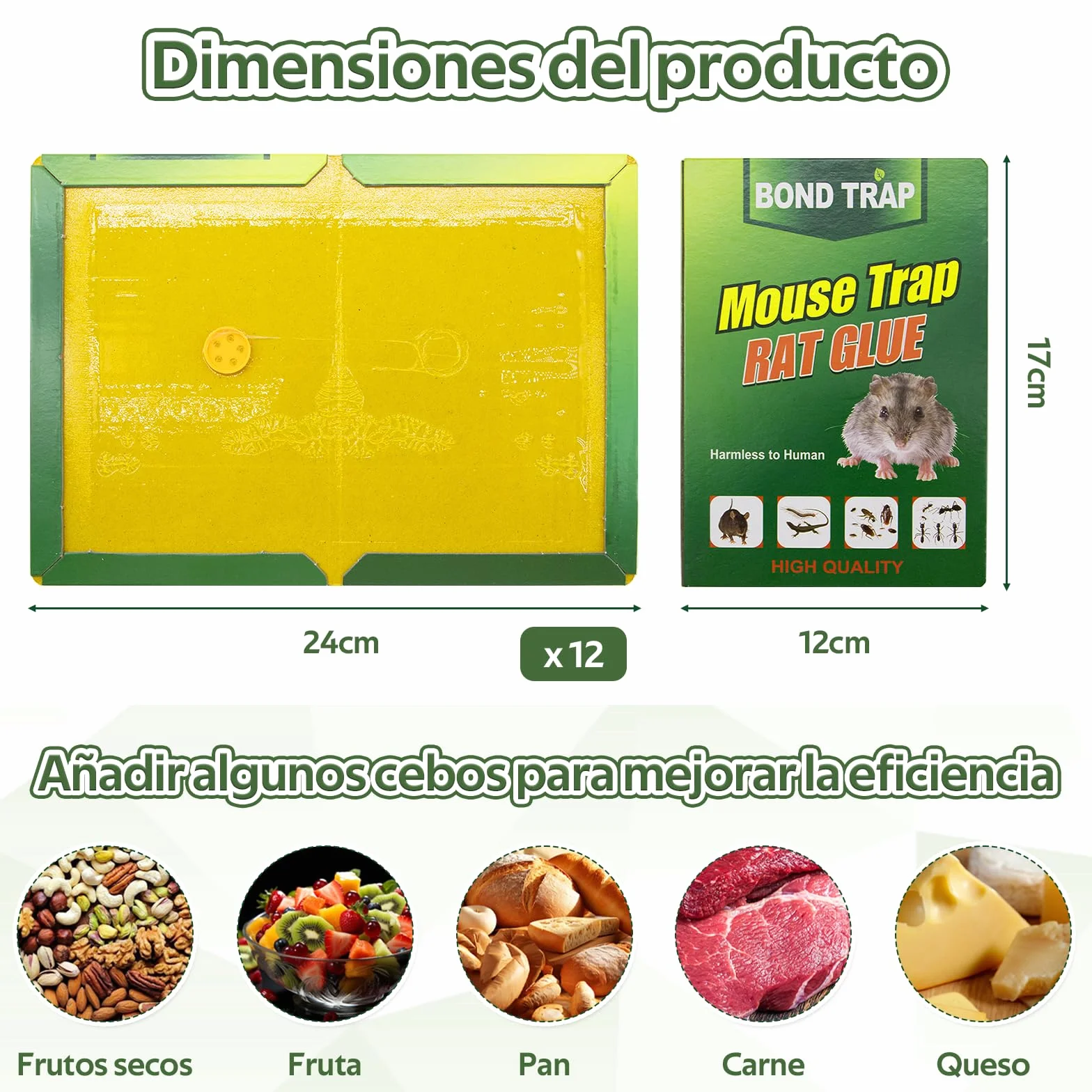 12 Piezas Pegamento Ratones Pegajoso Fuerte Trampa Aadhesiva para Ratas y Ratones Profesional Atrapa Ratón y Cucarachas, Trampas Ratas Adhesivo Utilizado en Cocinas, Salas de Estar, Almacenes