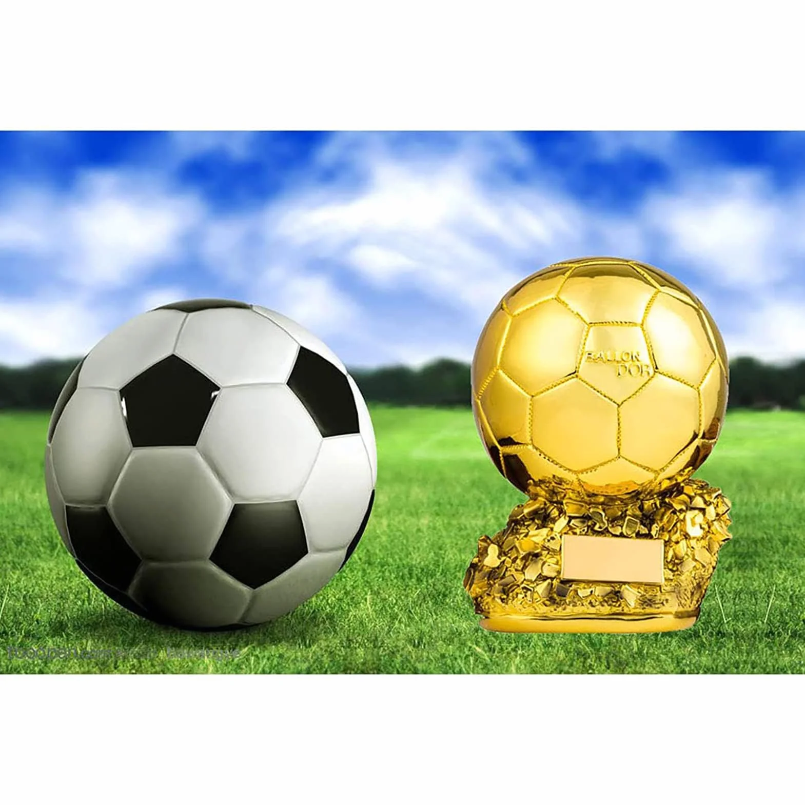 Trofeo Balón de Oro Fútbol Resina 20cm Decoración Hogar Recuerdo Regalo