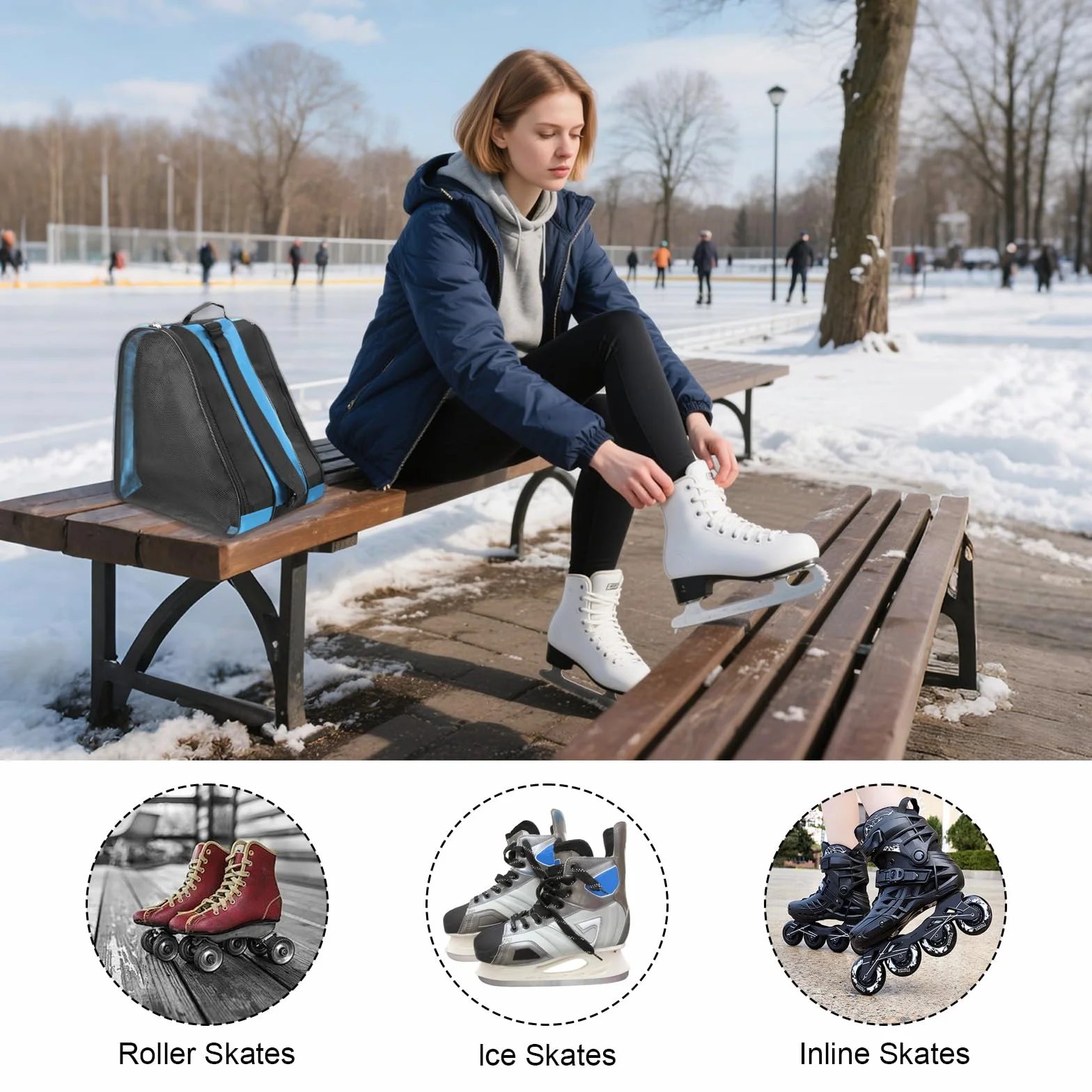 Bolsa para patines de hielo para niños, mujer y hombre (azul)