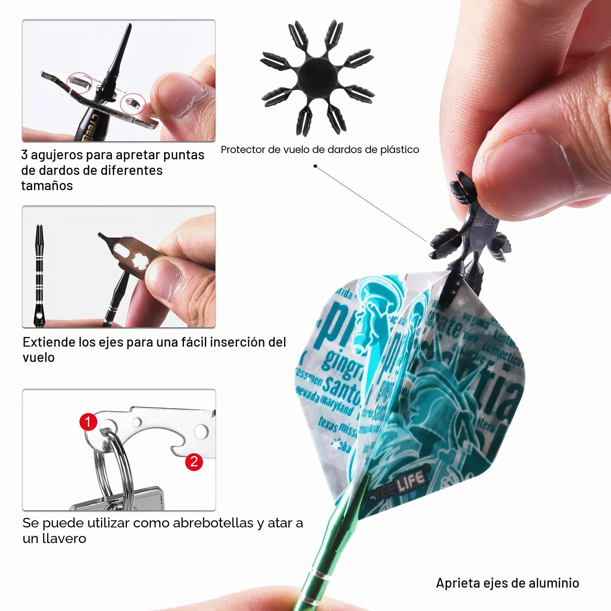 CyeeLife Dardos Punta Plastico para Diana Electronica de Profesionales + 16 Plumas + 12 Ejes Aluminio + 100 Puntas + 2 Protectores (18g)