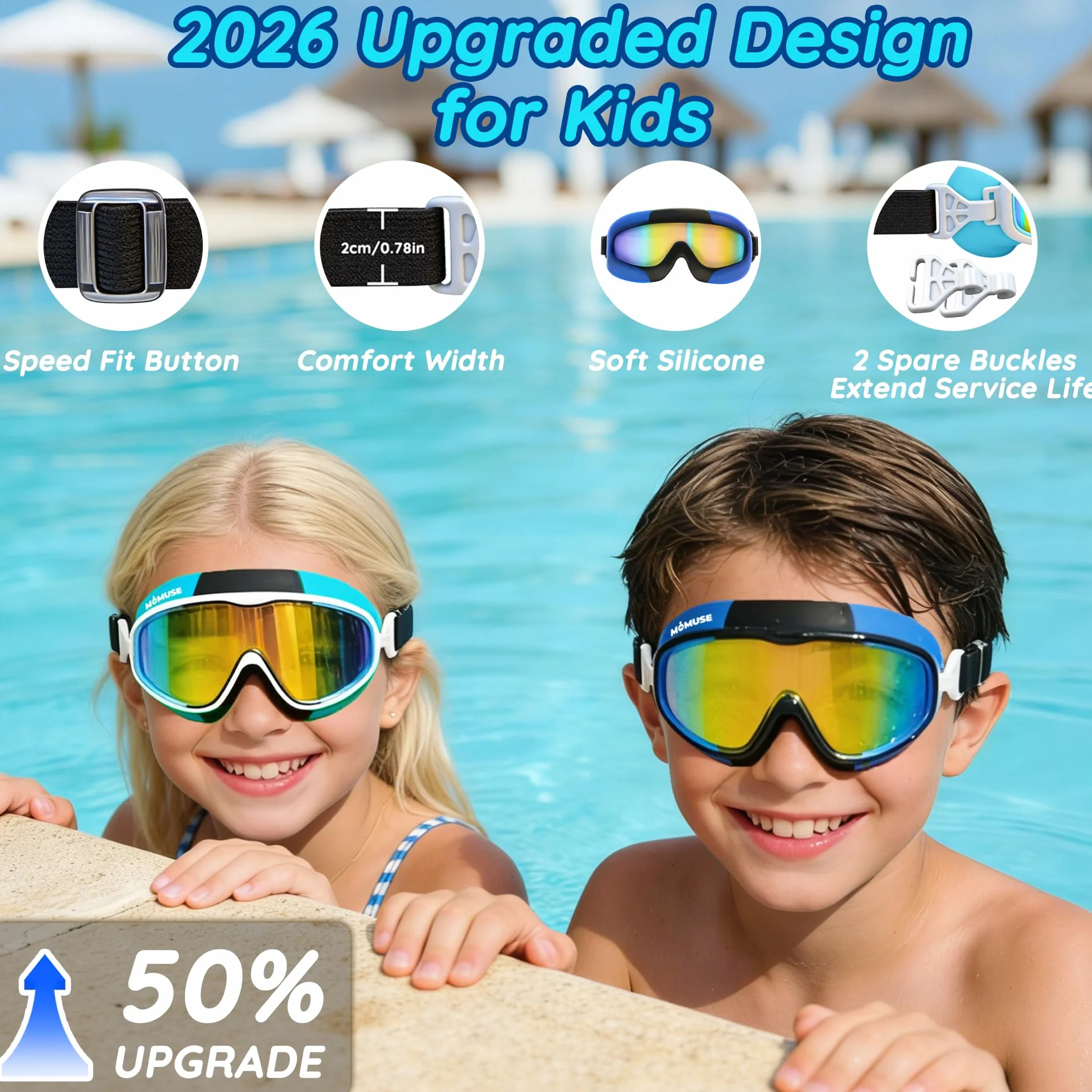 MOMUSE Gafas Piscina Niños 2PCS, Protección UV Antifog, Gafas Buceo Niño Anti Fugas