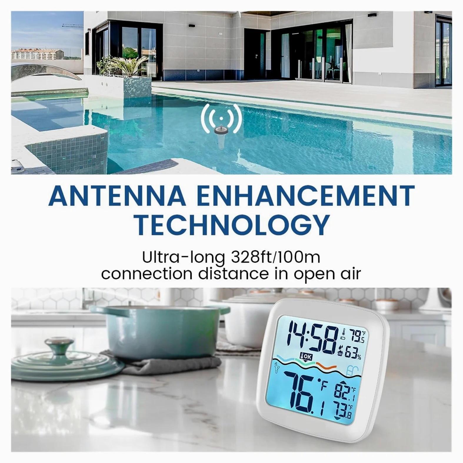 Termómetro Digital Inalámbrico Flotante For Piscina Con Reloj De Tiempo, Interior Y Exterior For Baño Mascotas, Spas Acuarios Preciso Rápido Monitorización Tiempo Real