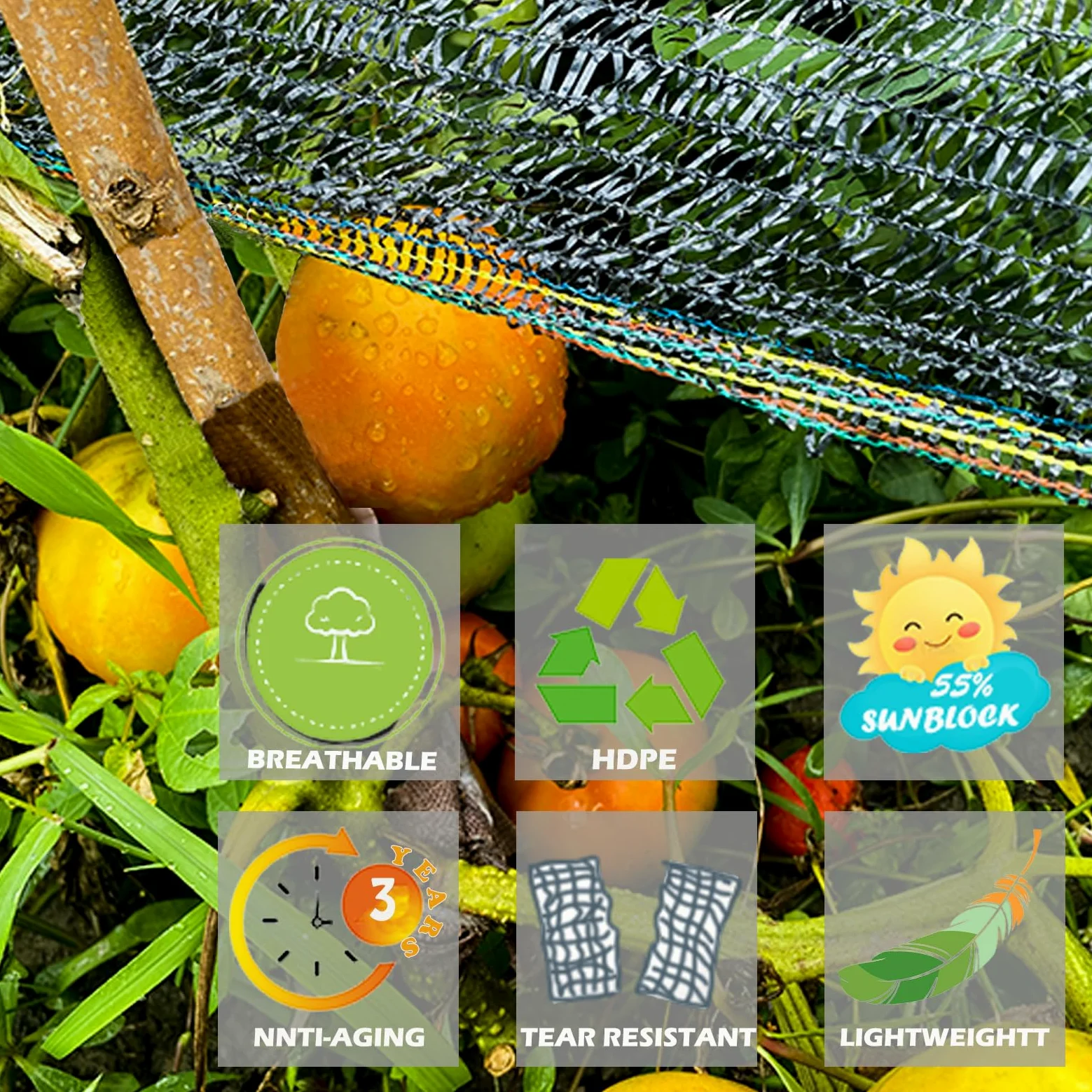 Tela de sombra al 55 % para jardín, malla de bloqueo solar, resistente a los rayos UV, para verduras, flores, invernadero, cama elevada, cubierta de sombra para plantas del sol, negro (6 x 50