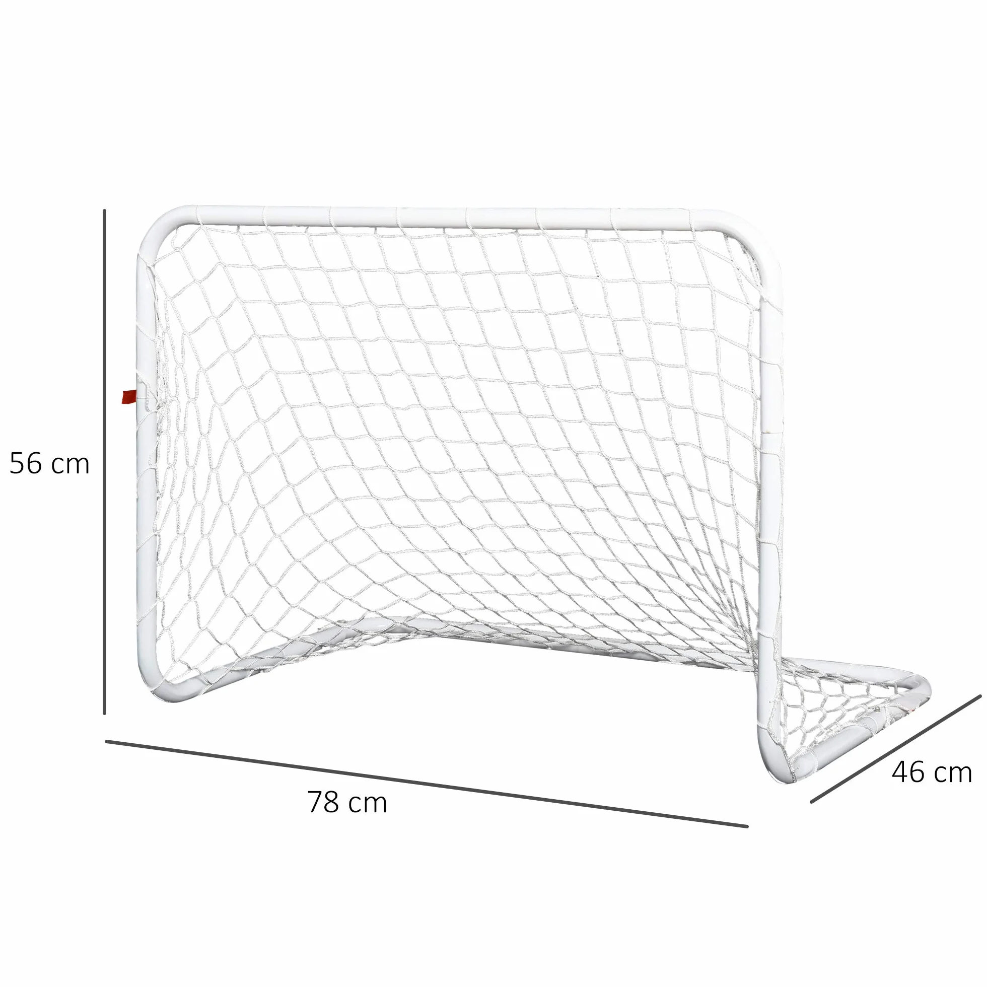 HOMCOM Set de 2 Porterías de Fútbol con Red y Balón, Acero y Poliéster, 78x46x56 cm, Blanco