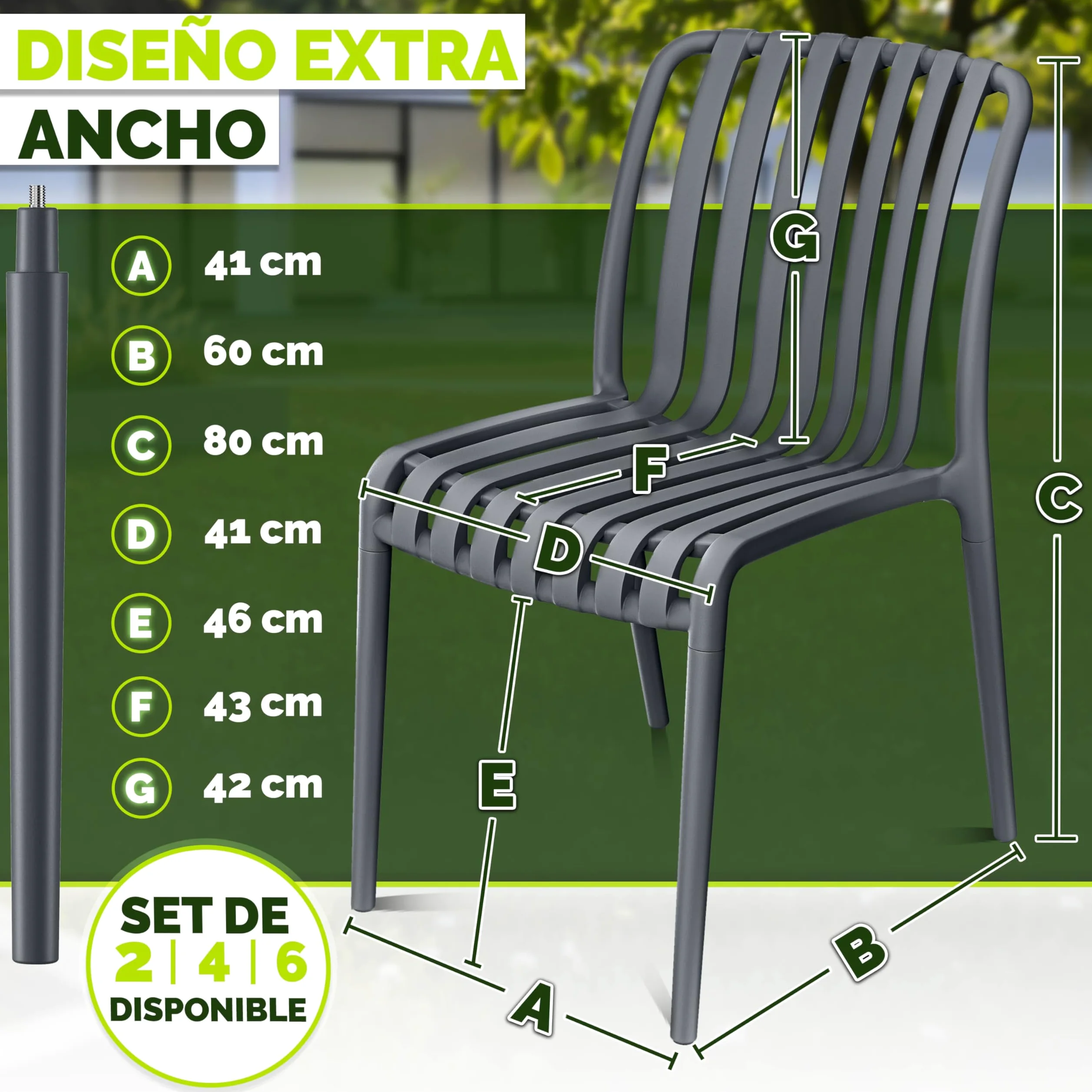 tillvex Juego de 2 sillas de jardín apilables, resistentes a la intemperie, sillas de exterior de hasta 120 kg, sillas de jardín para exteriores, muebles de terraza, balcón, jardín, terraza