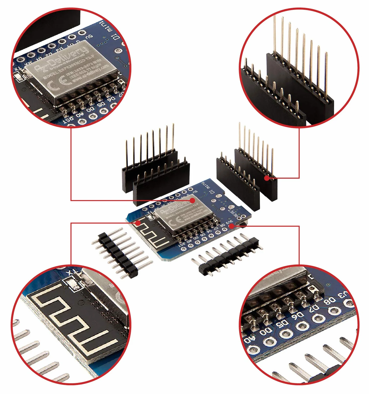 AZDelivery 3 pcs D1 Mini NodeMcu WiFi ESP8266-12F CH340G Modulo WLAN Lua Compatible Arduino