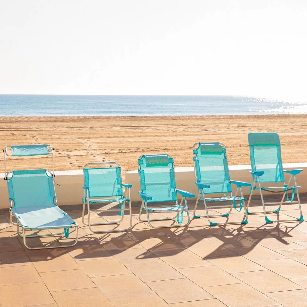 LOLAhome Sillón de Playa Plegable y reclinable de 5 Posiciones de Aluminio y textileno Aguamarina de 63x60x110 cm