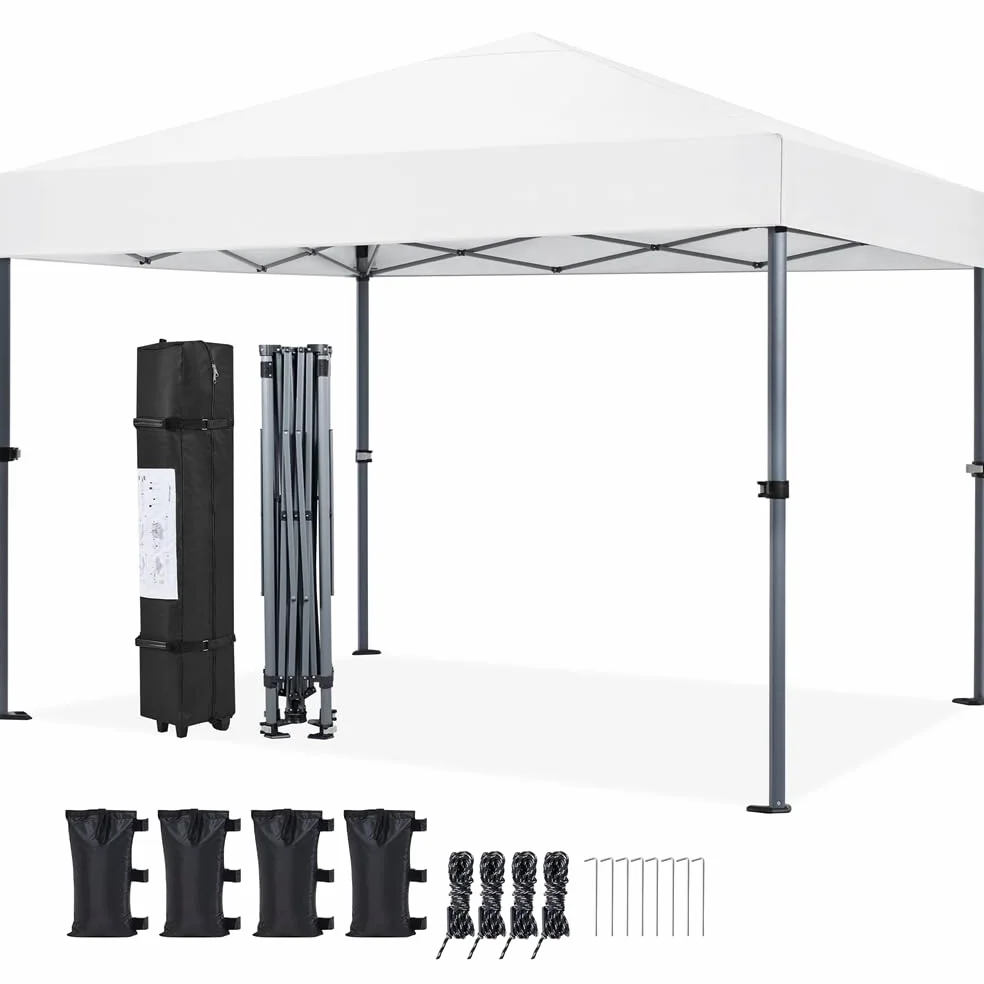 Yaheetech Carpa Plegable 3x3m Cenador Exterior Pérgola Cuadrada Pop-Up Altura Ajustable Blanco