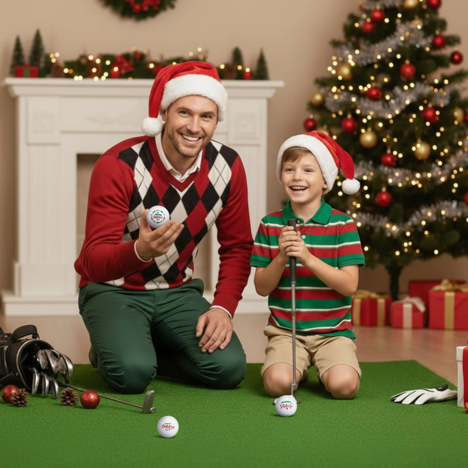 BBTO Juego de 3 Pelotas de Golf Navideñas con Caja Regalo