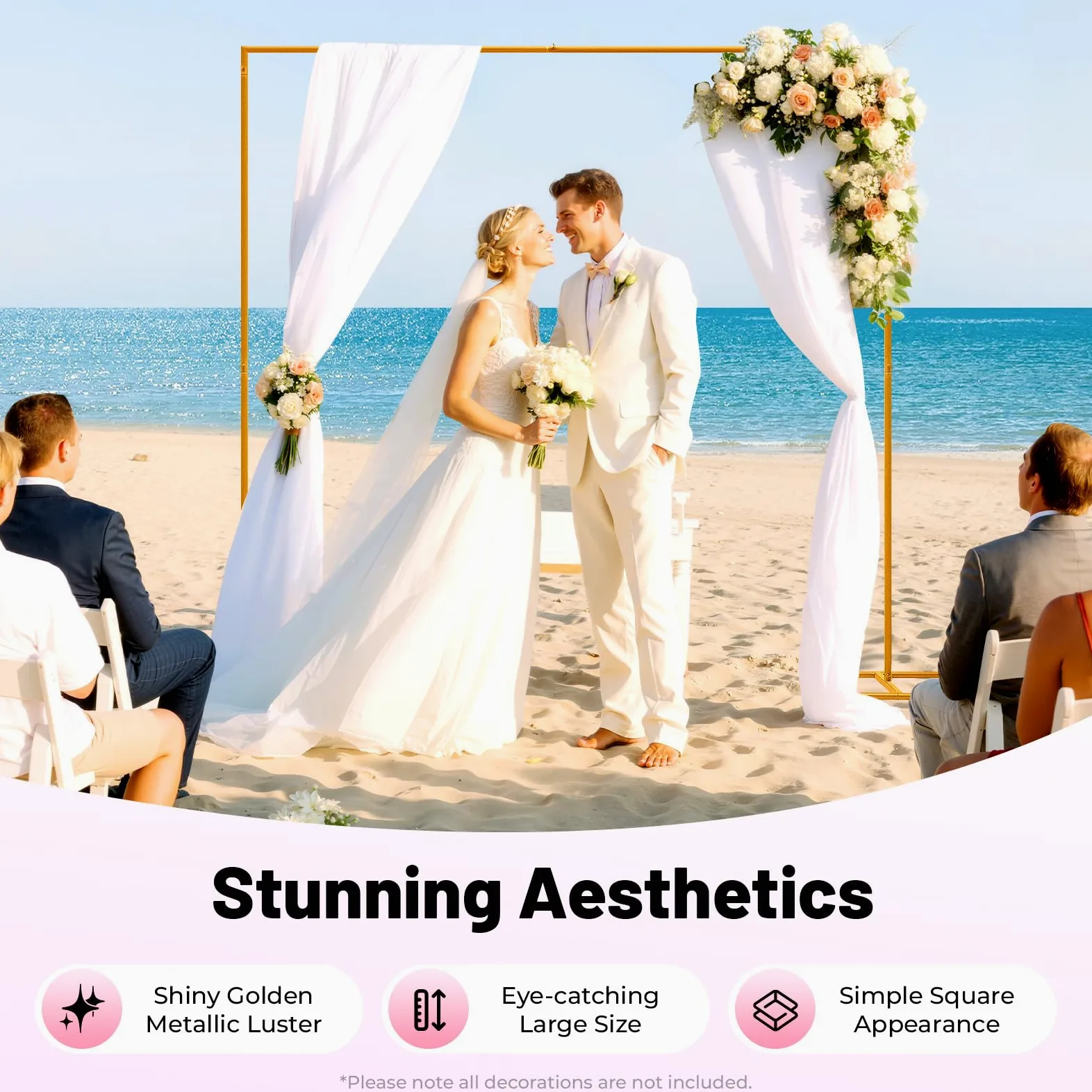 Arco de boda de 2 x 2,1 m, color dorado, ajustable, soporte de metal para fiestas, eventos, decoración