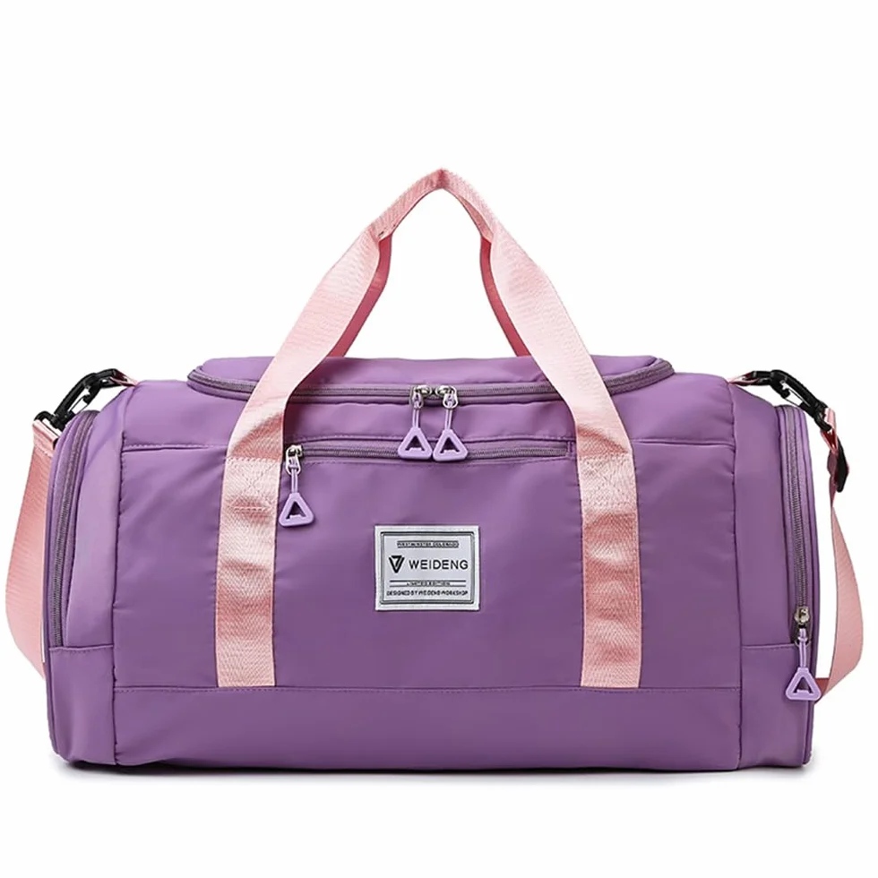 Bolsa de Deporte Mujer 28 L Impermeable Bolsillo Húmedo Compartimento Zapatos Resistente al Desgaste (Morado)