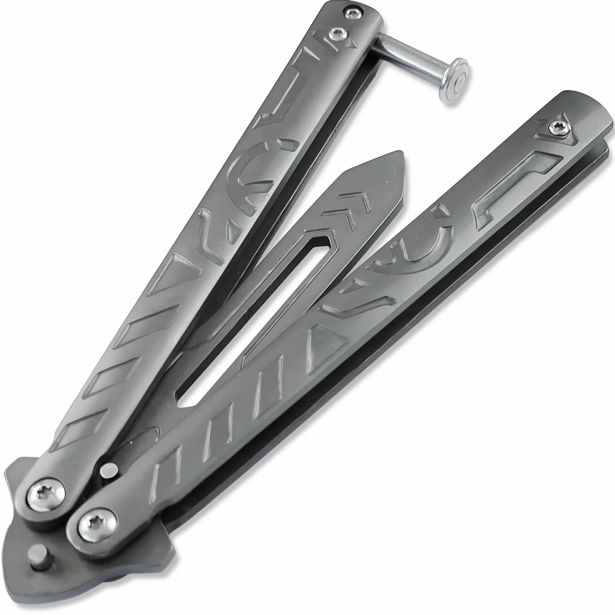 Navaja Mariposa Entrenamiento Acero Inoxidable Sin Filo Plegable Negro Plata