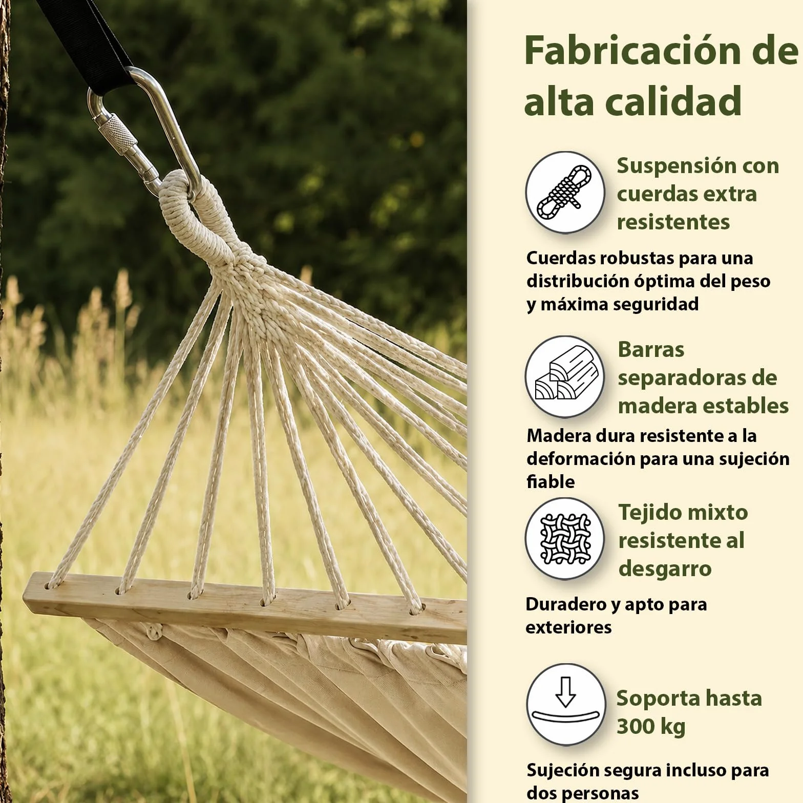 BB Sport Hamaca Colgante Doble Dos Personas 240 x 150 cm Carga 300 kg Jardin Terazza, Color:Playa