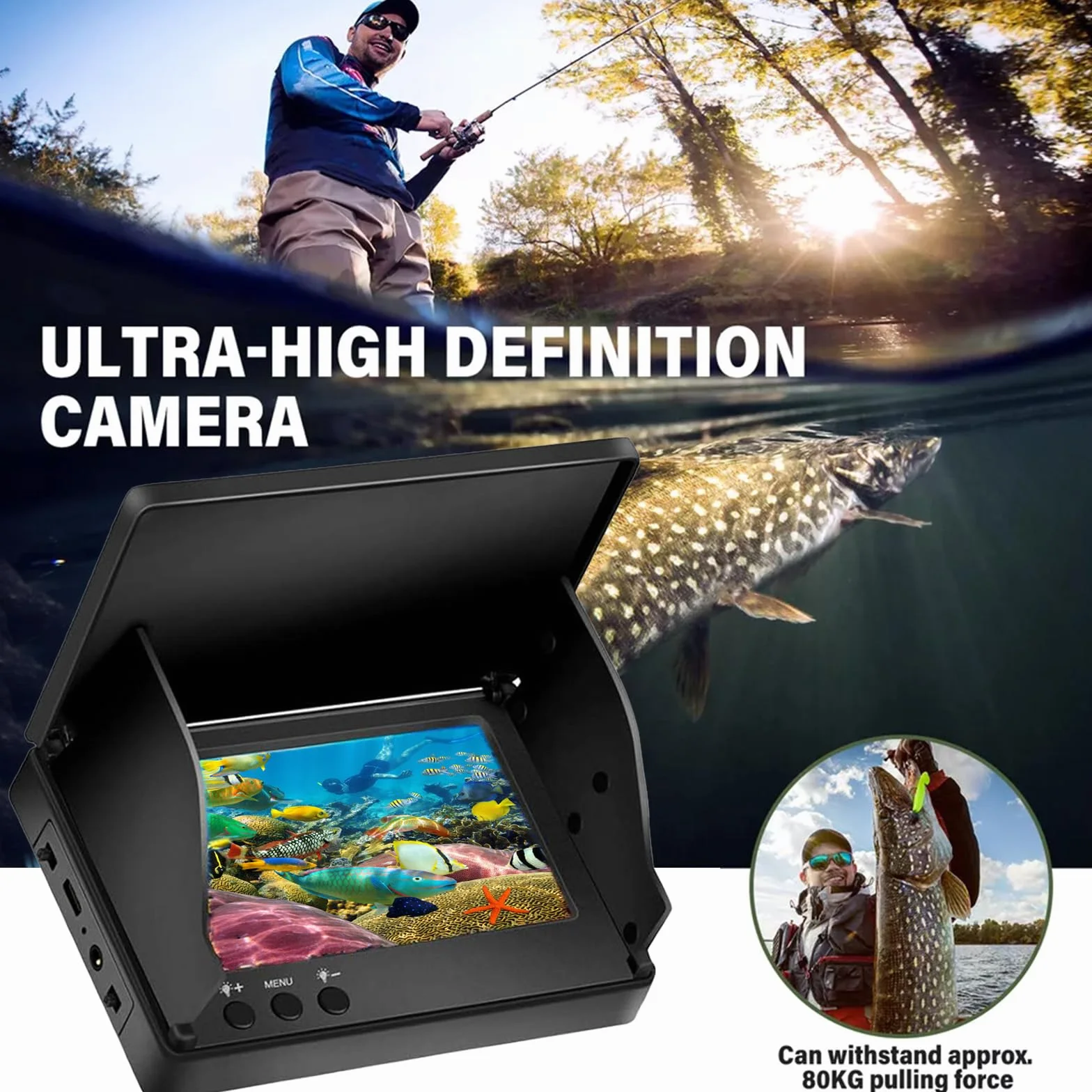 Cámara de Pesca Submarina IP65 Impermeable 5" Pantalla IPS 8000 mAh 30M Cable 220° Visión Nocturna Gran Angular
