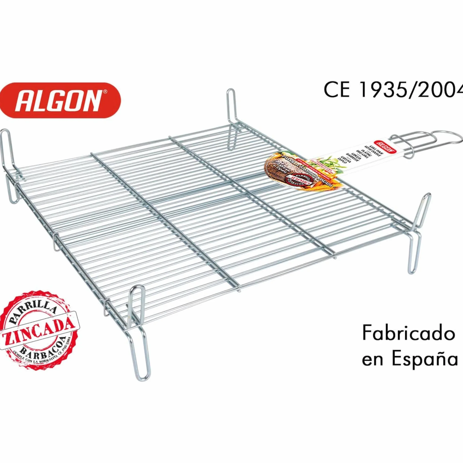 Algon | Parrilla Barbacoa 50x50 Grande Doble, Acero Inoxidable Zincado Gris Metalizado con Cierre de Seguridad - Parrilla Ideal para Asar Carnes y Verduras Resistente y Duradera para Exterior