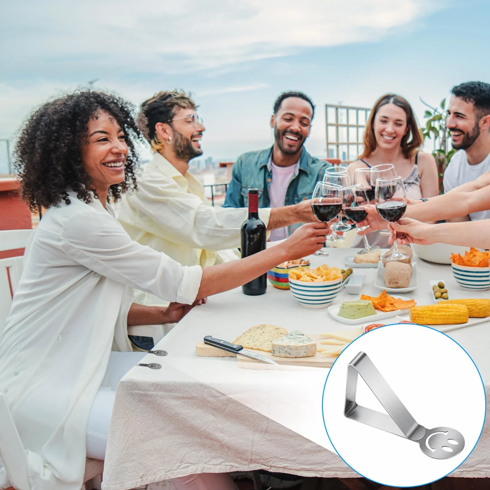 GlasFlength Sujeta Manteles de Mesa Ajustable, 12 Piezas Pinzas para Mantel de Exterior Acero Inoxidable Pinzas Mantel Exterior Pinzas Sujeta Manteles para Jardín Cocina Oficina Boda Fiesta (Smile)