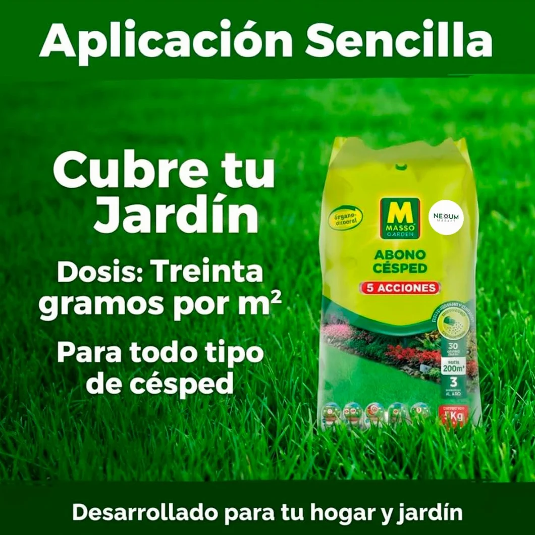 Abono Césped Granulado con 5 Acciones | Aplicación Directa a Mano de Liberación Lenta | Revitaliza y Mantiene Césped | Anti-Musgo, Reverdecedor y Fertilizante | Nexum Market (6 KG)