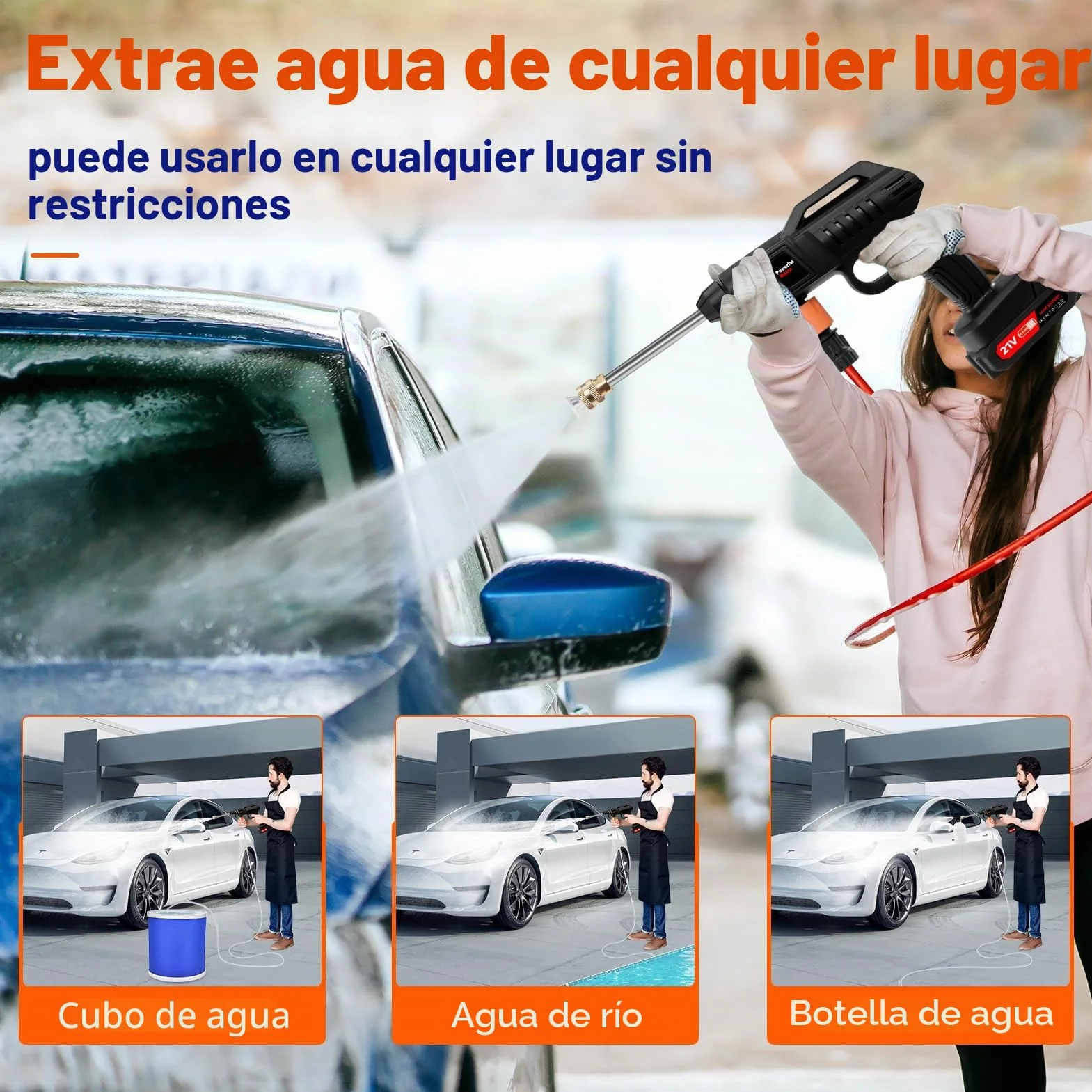 Limpiadora de alta presión portátil con batería, limpiador de auto inalámbrico, limpiador de alta presión de mano con 2 baterías y 2 boquillas, Power Cleaner