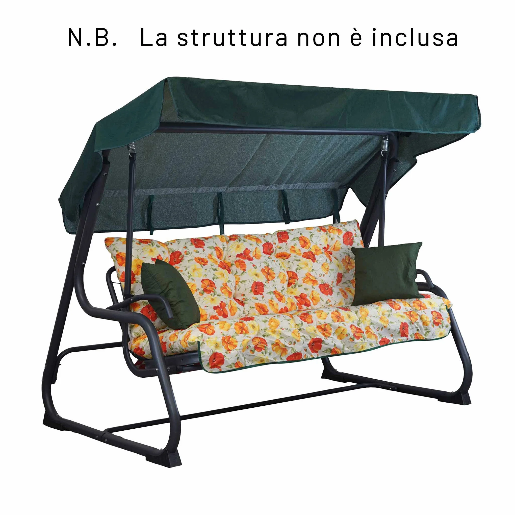 Tecnoweb - Cojines para balancín de 4 plazas - Incluido también el techo a juego - 100% Fabricado en Italia - Ideal para exteriores (jardines y patios) - Estructura no incluida, Fantasia Rosso-Giallo