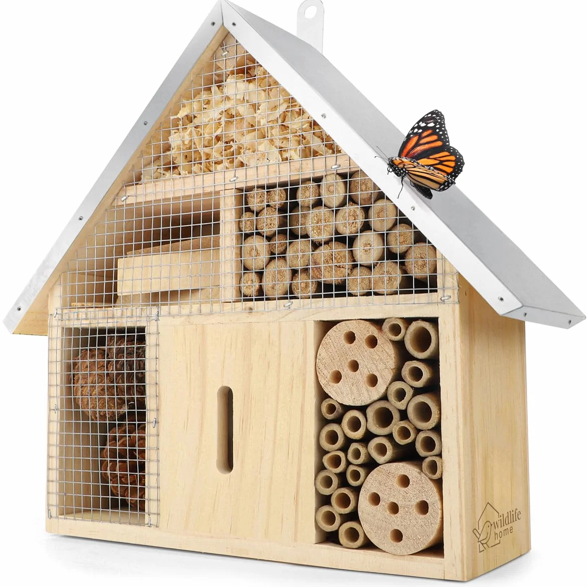 WILDLIFE HOME Hotel de insectos – Natural & resistente a la intemperie, casa de insectos de madera natural para abejas, abejas silvestres, mariquitas y mariposas, hotel de abejas y ayuda para anidar