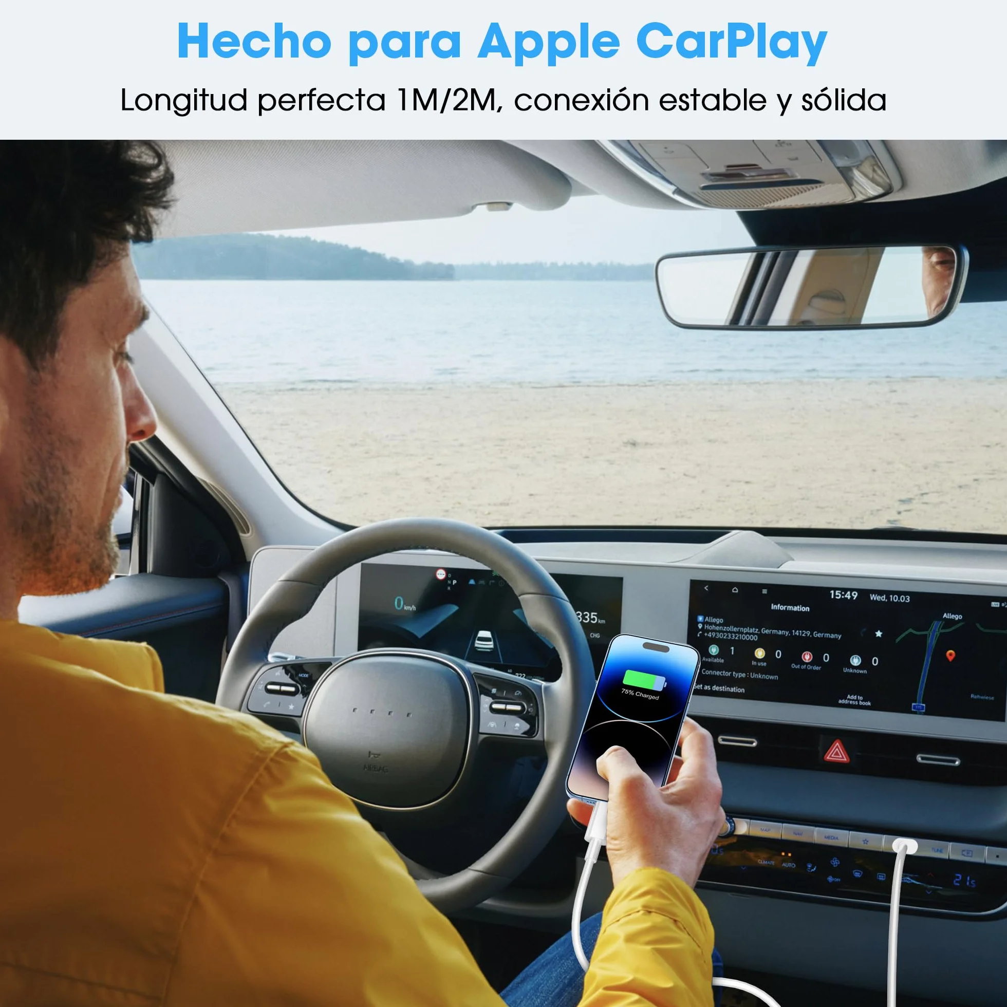 BSTOEM Cable Cargador para iPhone Carga Rápida MFi Certificado 2 Unidades 1M+2M USB-A a Lightning Blanco