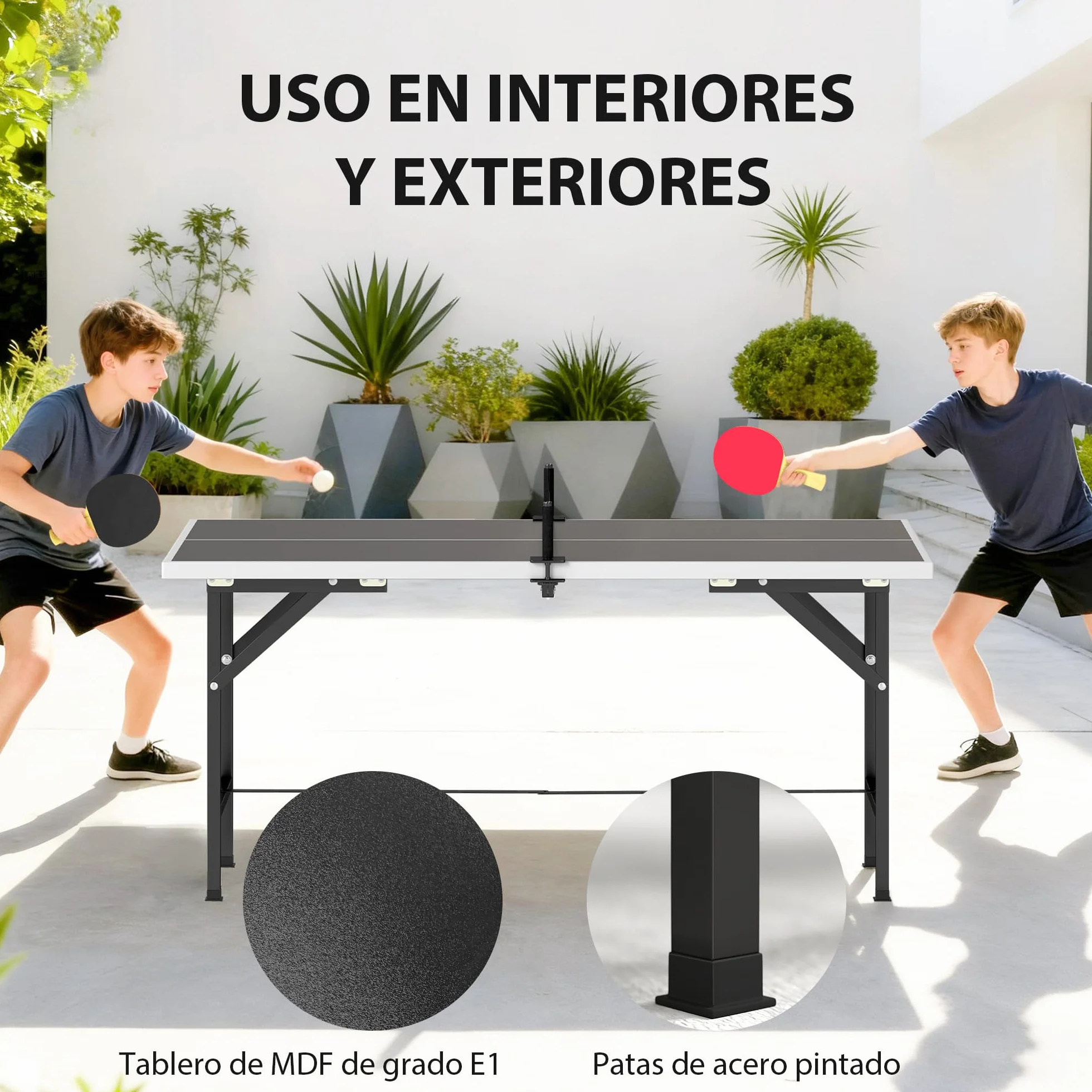 SPORTNOW Mini Mesa de Ping Pong Plegable 152x76x70 cm, Exterior con Red, 2 Raquetas y 3 Pelotas, Negro