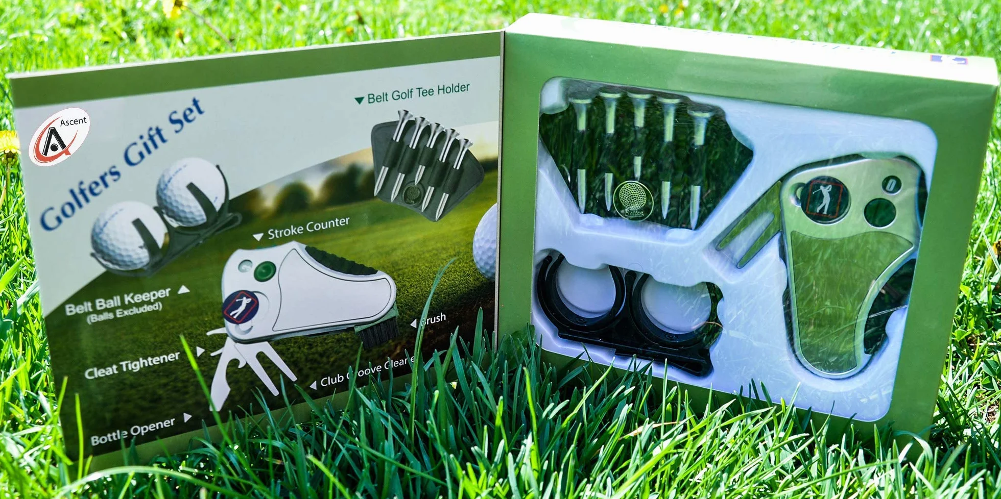 Juego de regalo de golf: herramienta contador de golpes, reparación de divot, cepillo, marcador de bola, tensor de tacos, limpiador de ranuras