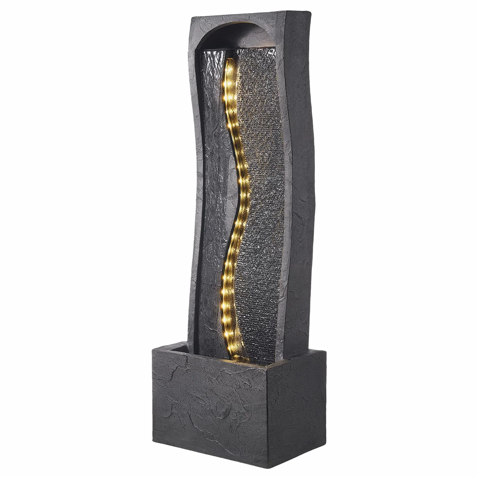 VEVOR Fuente de Agua para Exteriores, 98 cm de Altura, Fuente de Cascada Moderna de Una Sola Capa con Base de Roca, Luz LED y Bomba para Jardín, Patio, Decoración del Hogar, Exterior, Negro