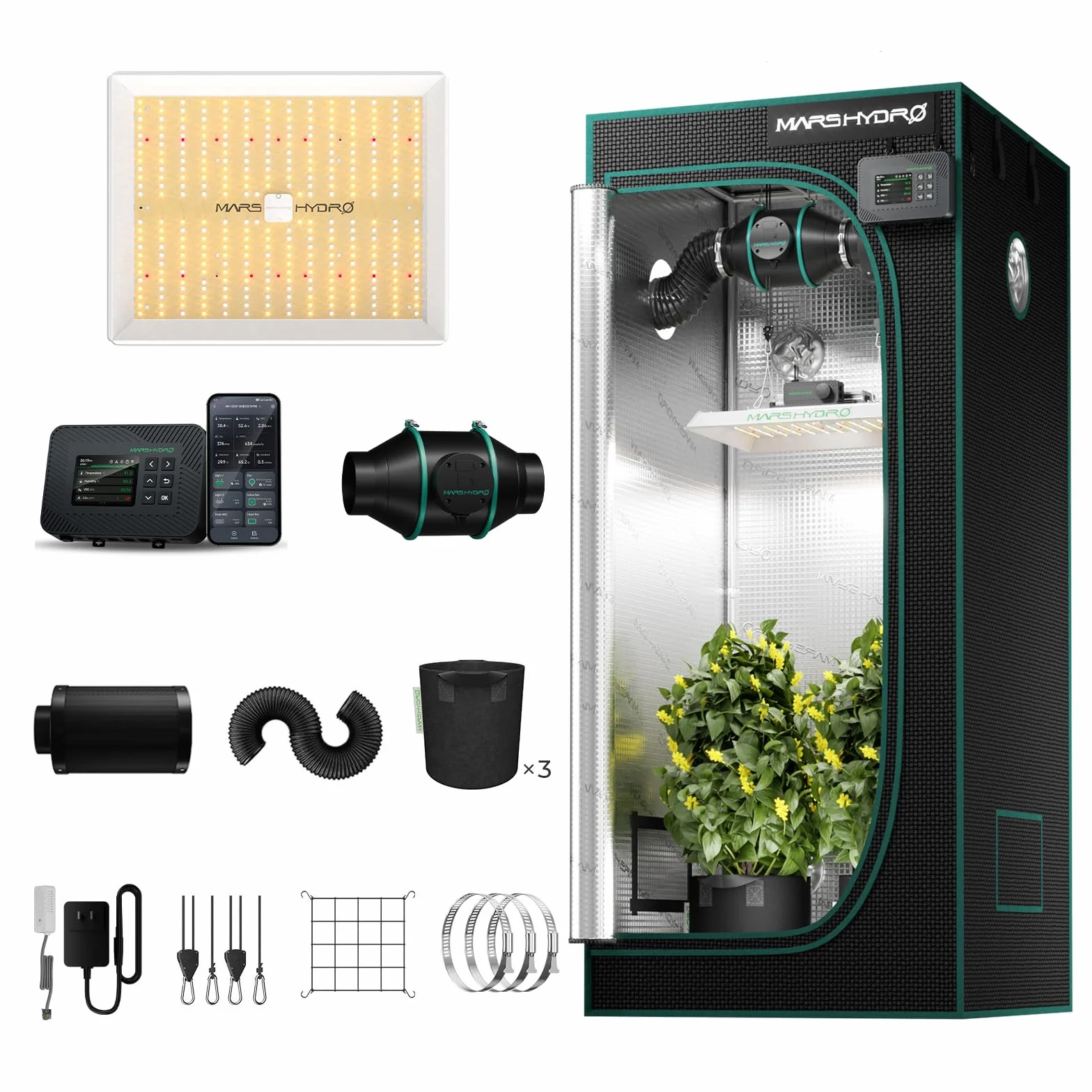MARS HYDRO Grow Tent Kit Complete 2.3x2.3ft TS1000W LED Grow Light Dimmable Full Specturm Indoor Grow Tent Complete System