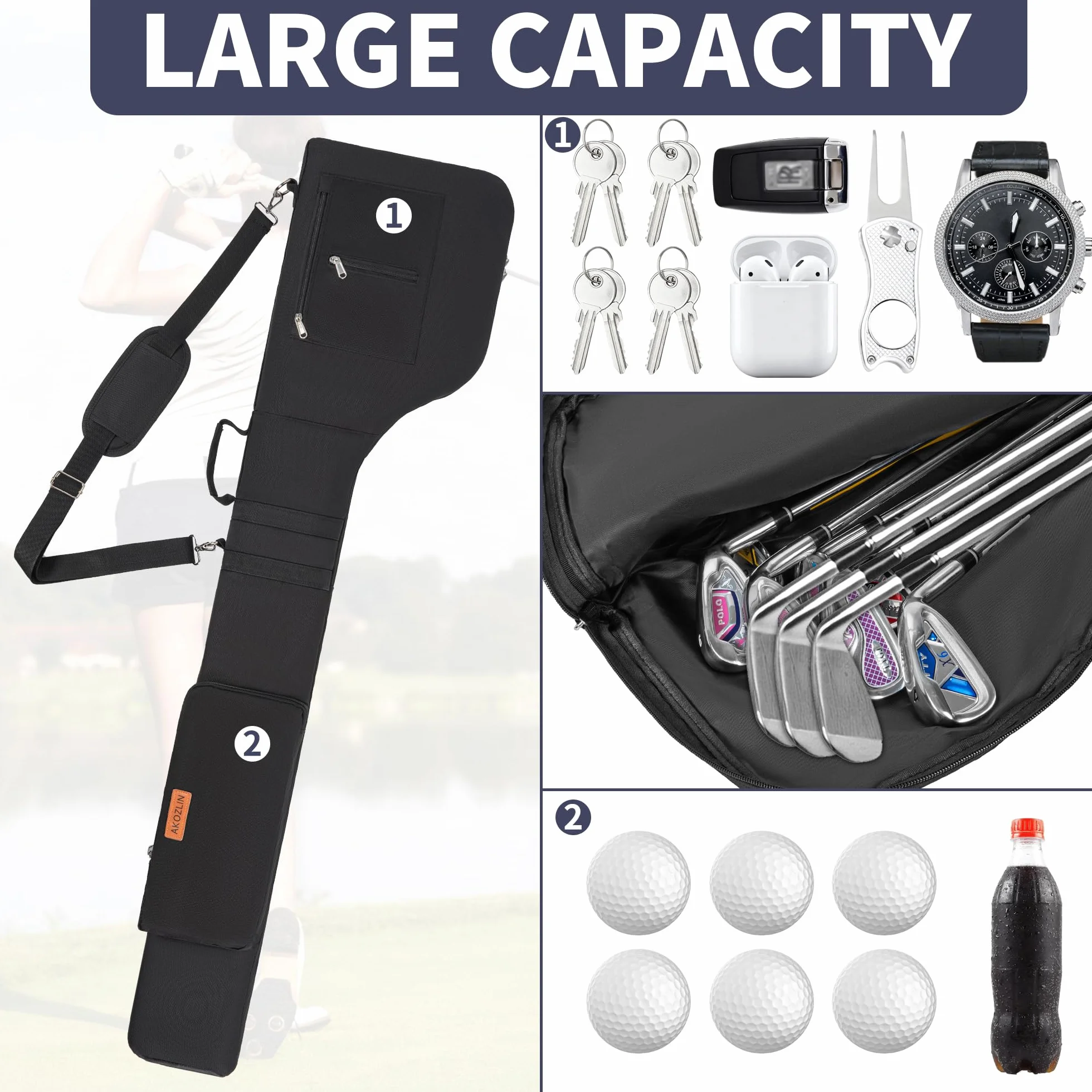 AKOZLIN Bolsa de Transporte de Golf, Paquete de 8 a 10 Bolsas de Viaje, Suave, Plegable, Bolsa de Domingo, Bolsa portátil con Cremallera
