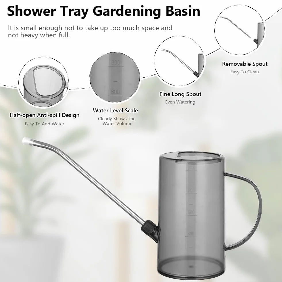OFFCUP Regadera, 35oz 1L Regadera Pequeña, Regadera de Plástico para Jardín, Regadera con Caño Largo y Cómodo Mango de Madera, Regadera para Plantas, para Vivienda Exteriores Interior (Verde)