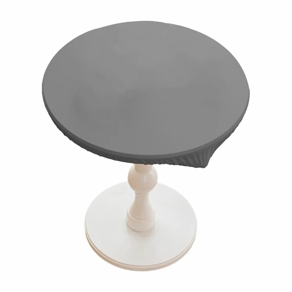 Funda elástica redonda de 70 cm de cuero impermeable media cubierta elástica para muebles de jardín y patio, color sólido para decoración de bodas, café (80 cm, gris claro)