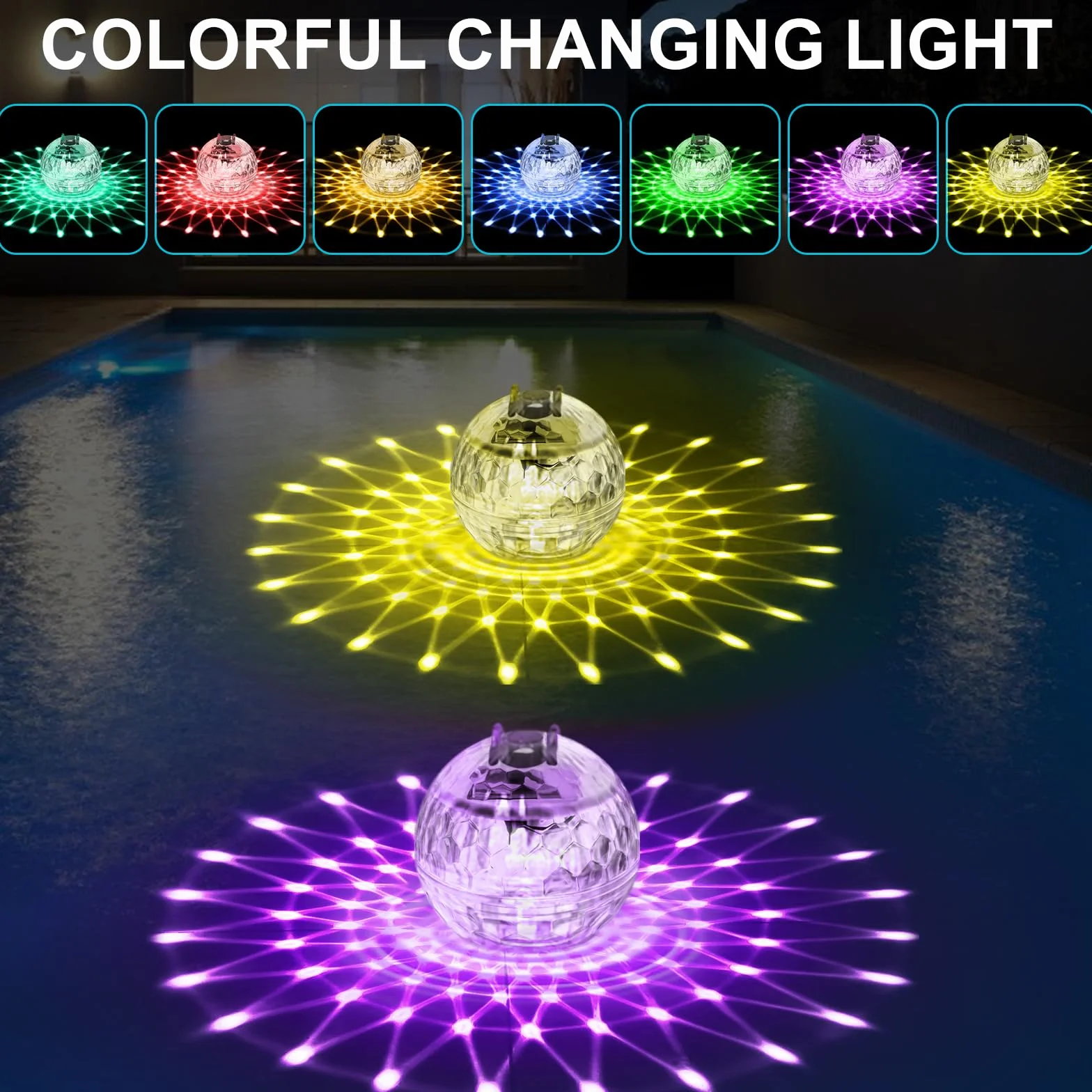 2 luces flotantes solares para piscina, 11 cm, luces solares para piscina, iluminación solar para estanque con iluminación RGB que cambia de color para piscina, fuentes