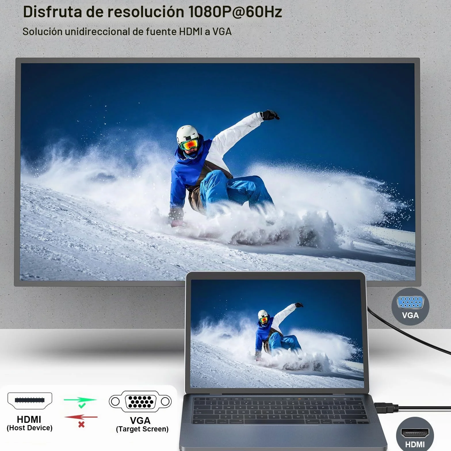 BENFEI Cable HDMI a VGA Chapado en Oro Macho a Macho 1,8 m Negro