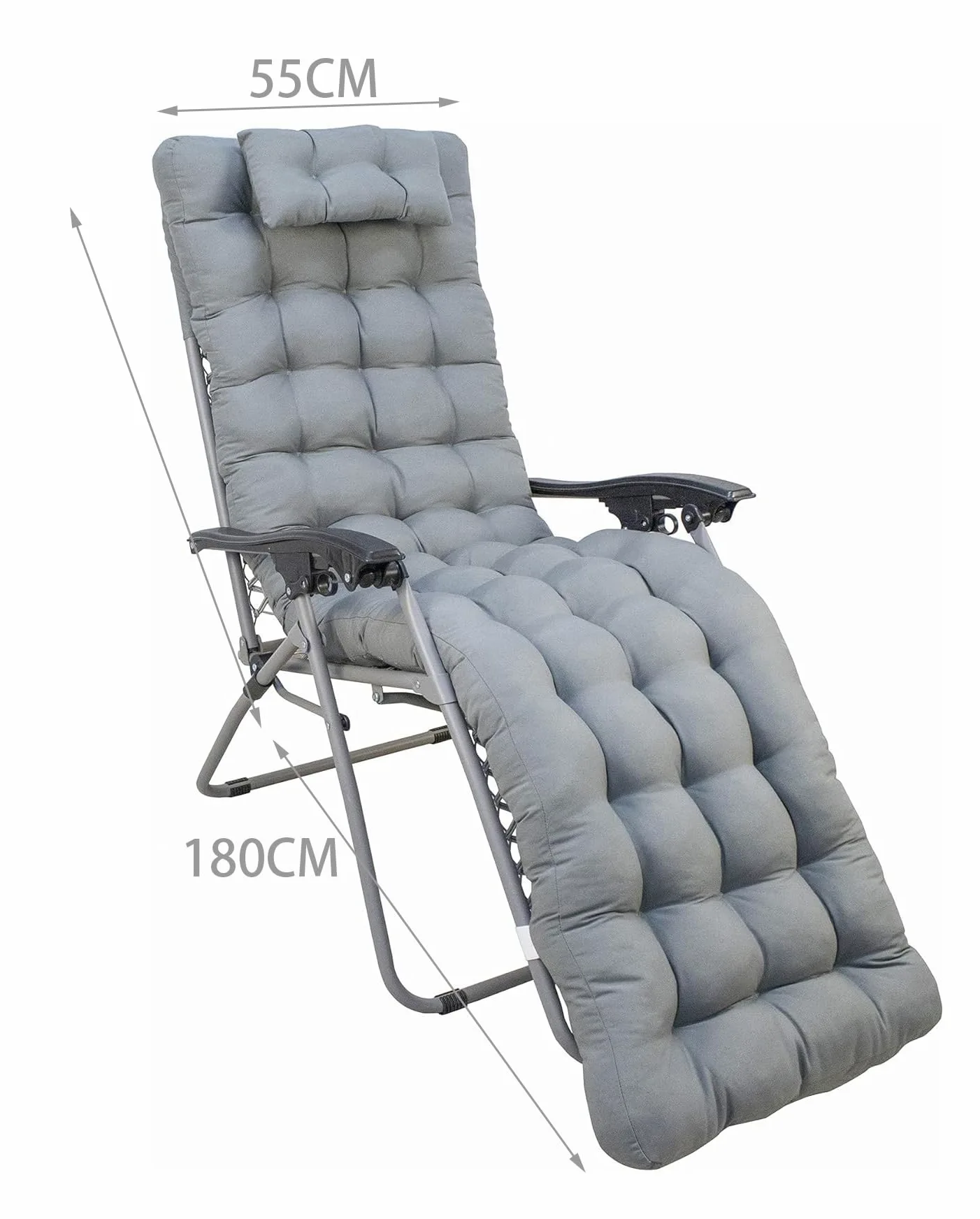 Cojín Tumbona Reclinable con Almohada Reposacabeza Gris 180x55cm