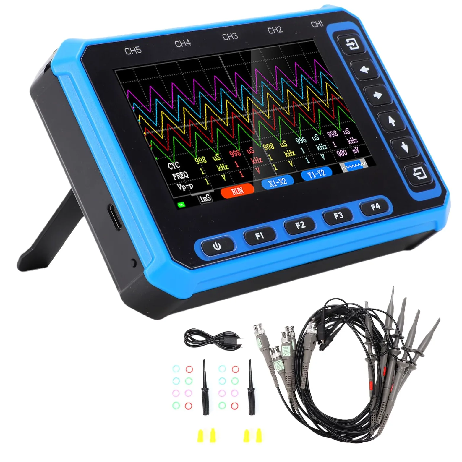 Osciloscopio Portátil de 5 Canales, Ancho de Banda de 1MHz con Pantalla de 4,3 Pulgadas, Analizador de Forma de Onda Preciso para Varios Proyectos