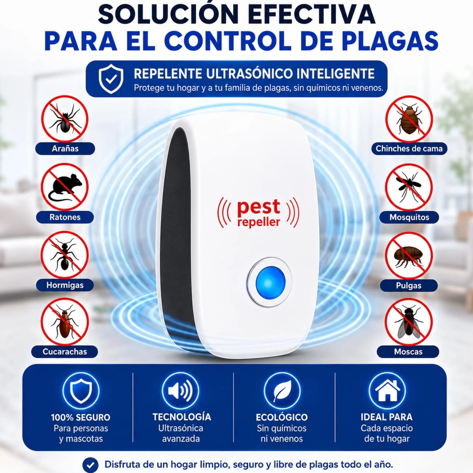 Ultrasonic Pest Repeller Plug-in 4 Pack – Repelente Ultrasonico para Ratas y Ratones, Anti Mosquitos y Moscas, Repelente de Insectos para Casa, Aparato Ultrasónico Silencioso, Sin Químicos Nocivos