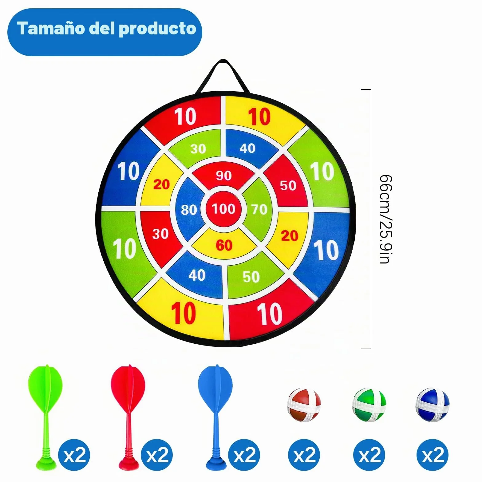 Tablero de Dardos Diana 66cm para Niños, Juego de Dardos Unilateral, Regalo Deportivo Interior Exterior 3-12 Años