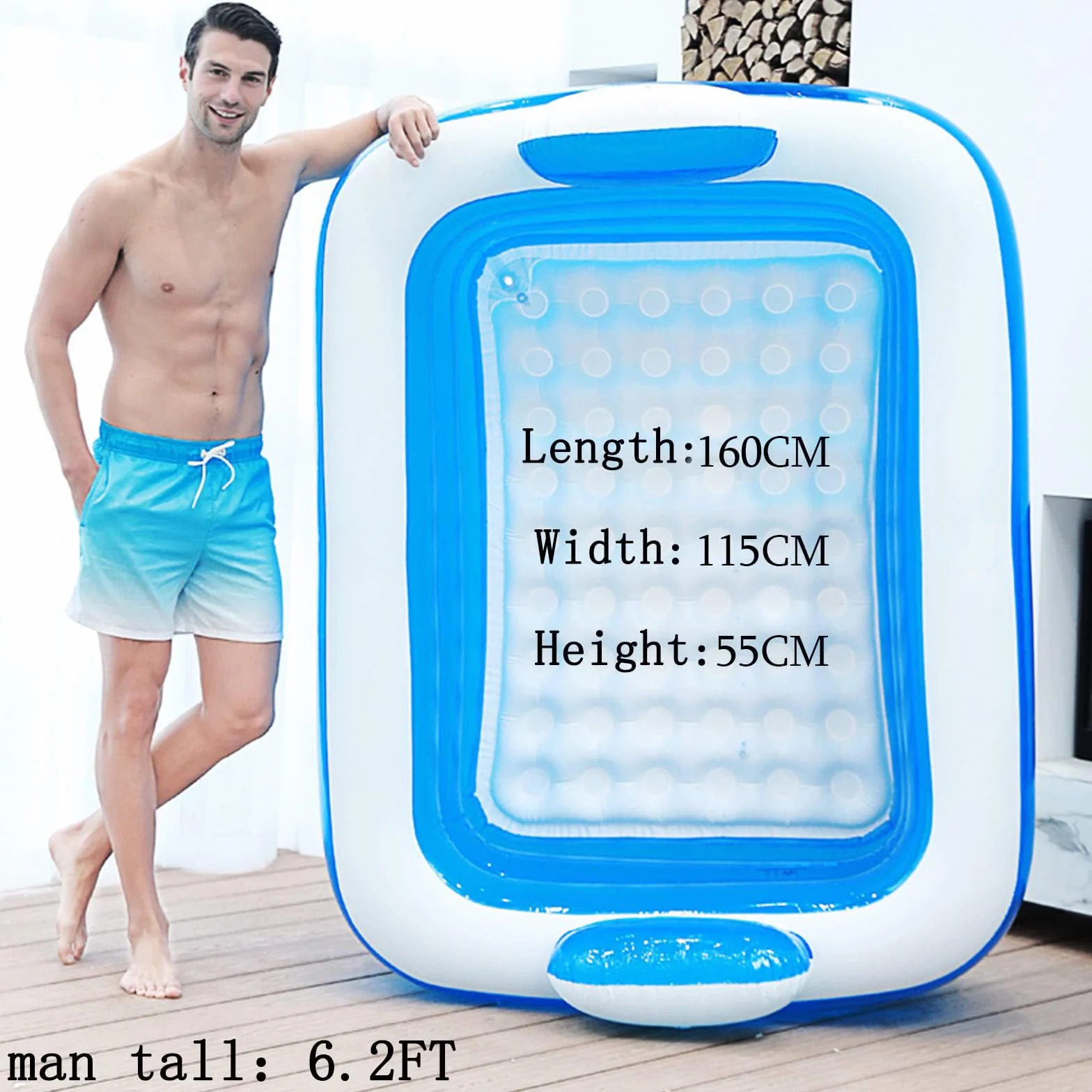 Bañera Inflable de Hidromasaje para Adultos - Piscina Hinchable Plegable de PVC - Barril de Baño de Playa Doble Con Bomba de Pie (160 * 115 * 55cm)