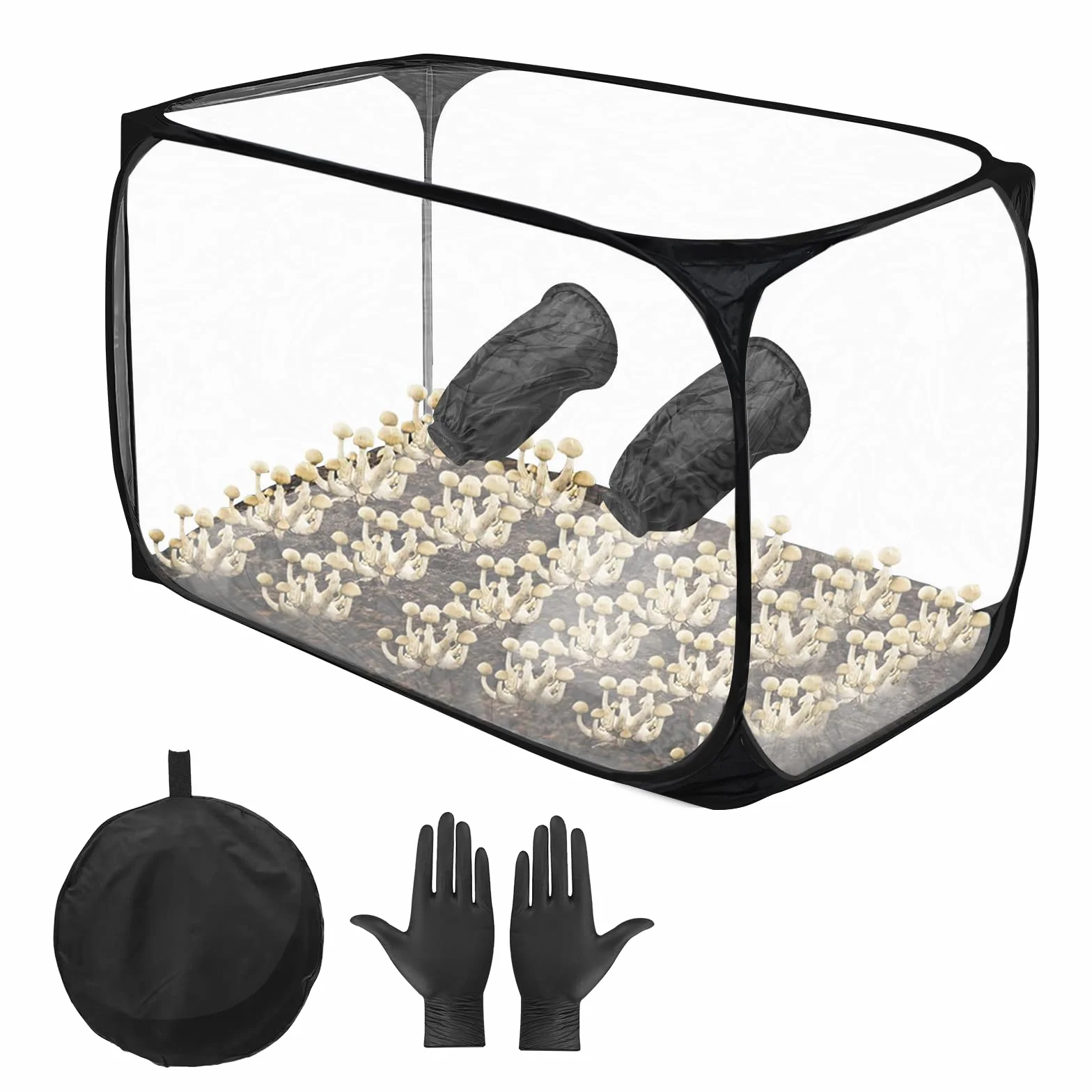 Still Air Box - Kit de tienda de cultivo de hongos transparente plegable de 90 x 60 x 60 cm, caja de kit de cultivo de hongos con guantes, bolsa de cultivo de hongos portátil para científicos de
