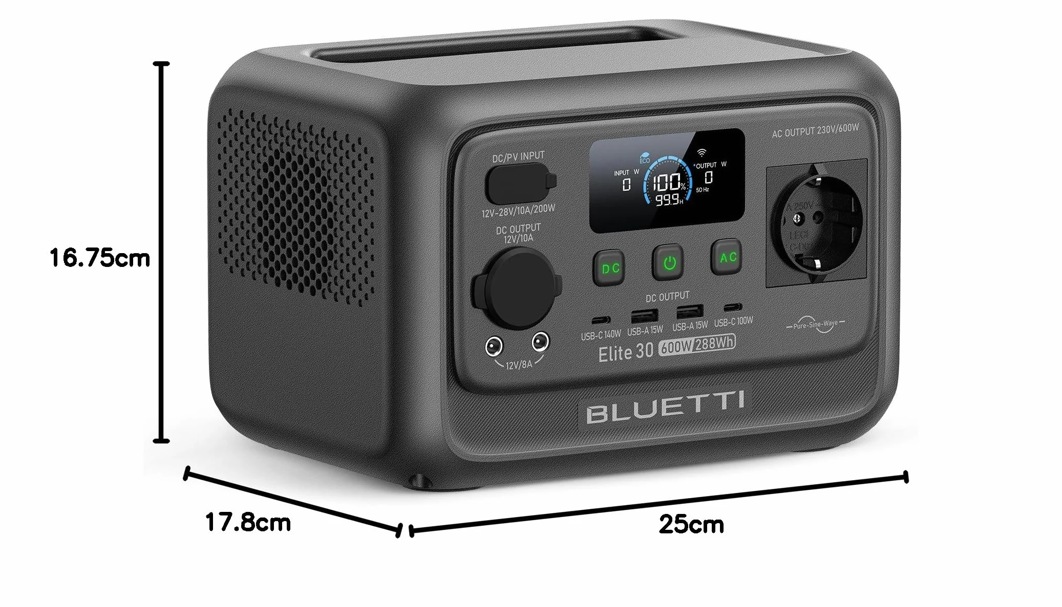 BLUETTI Elite 30 V2 Estación de Energía Portátil, Generador Solar de 288Wh, 600W Salidas CA (Power Lifting 1500W), Batería LiFePO4 de Carga Rápida para Camping, Viajes por Carretera y Cortes de Luz
